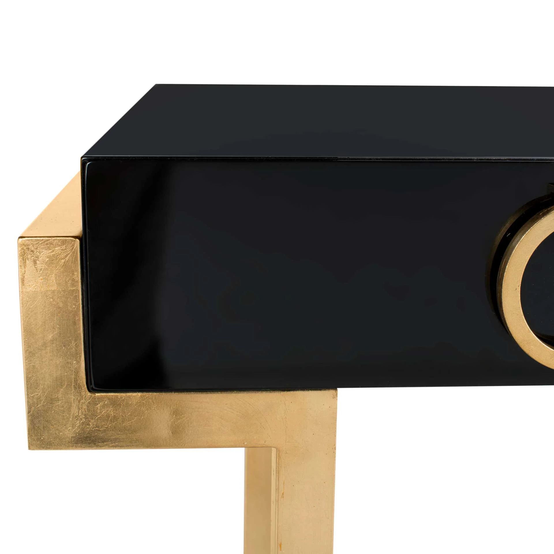Maddison 2-Drawer Lacquer Desk Black/Gold - Image 6