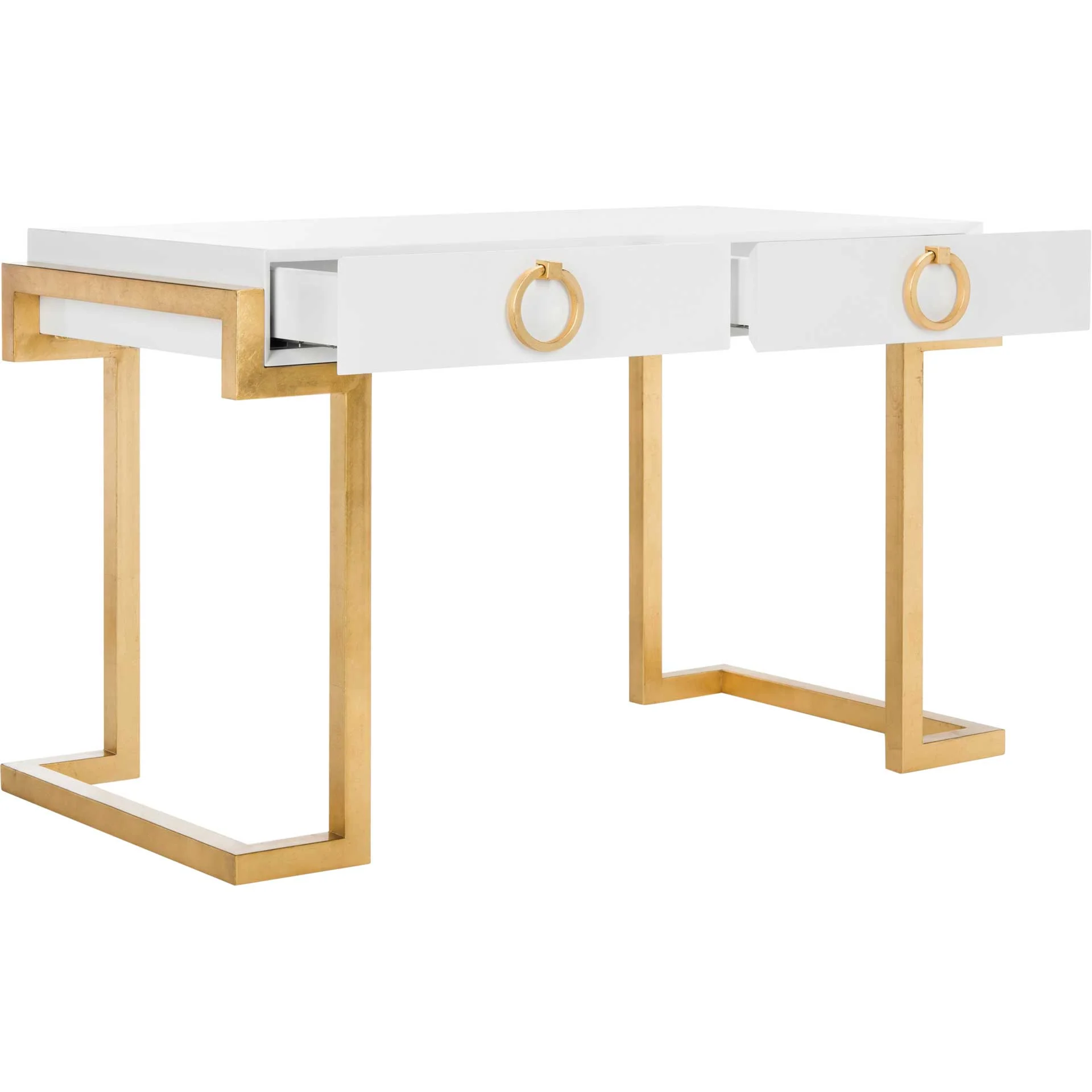 Maddison 2-Drawer Lacquer Desk White/Gold - Image 2