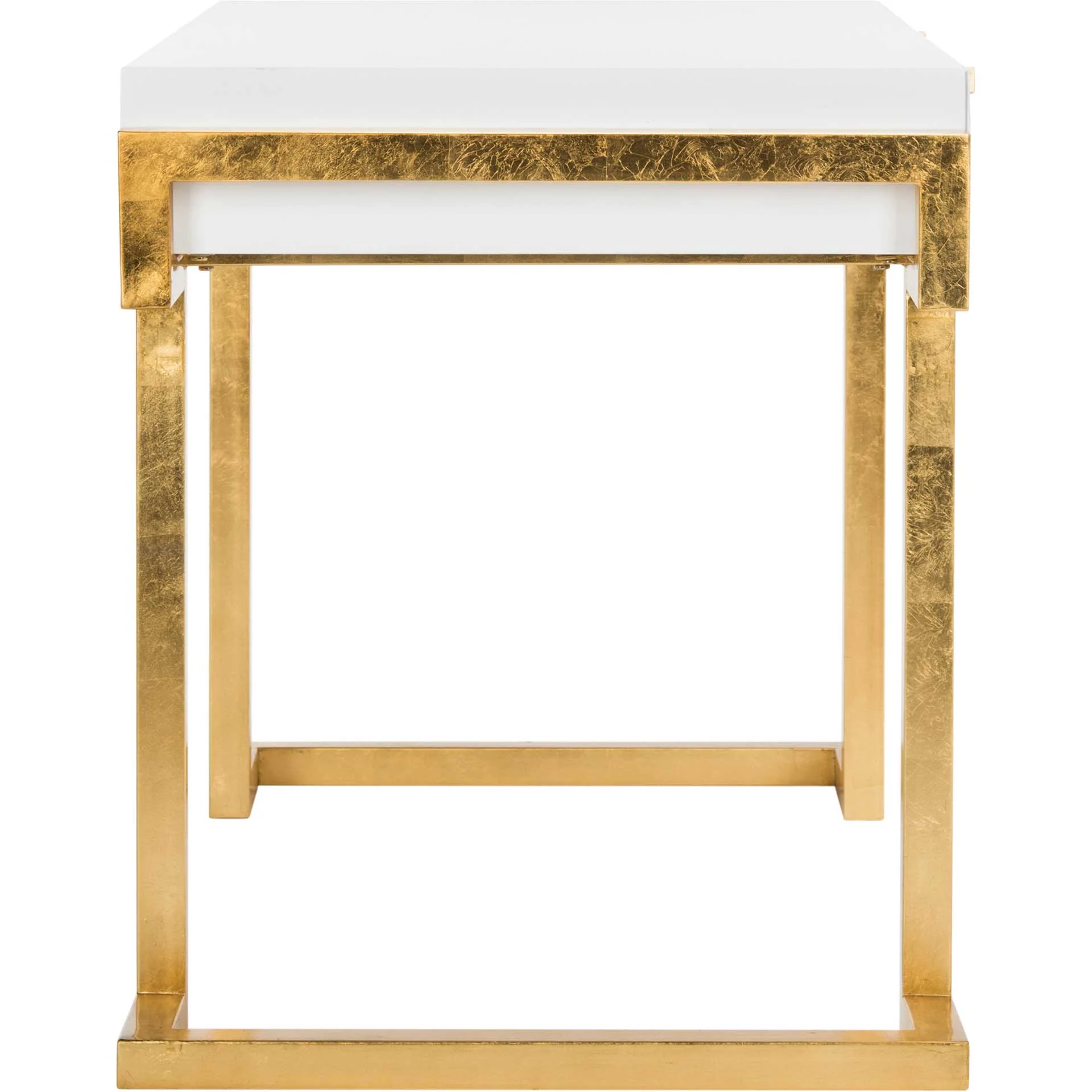 Maddison 2-Drawer Lacquer Desk White/Gold - Image 3
