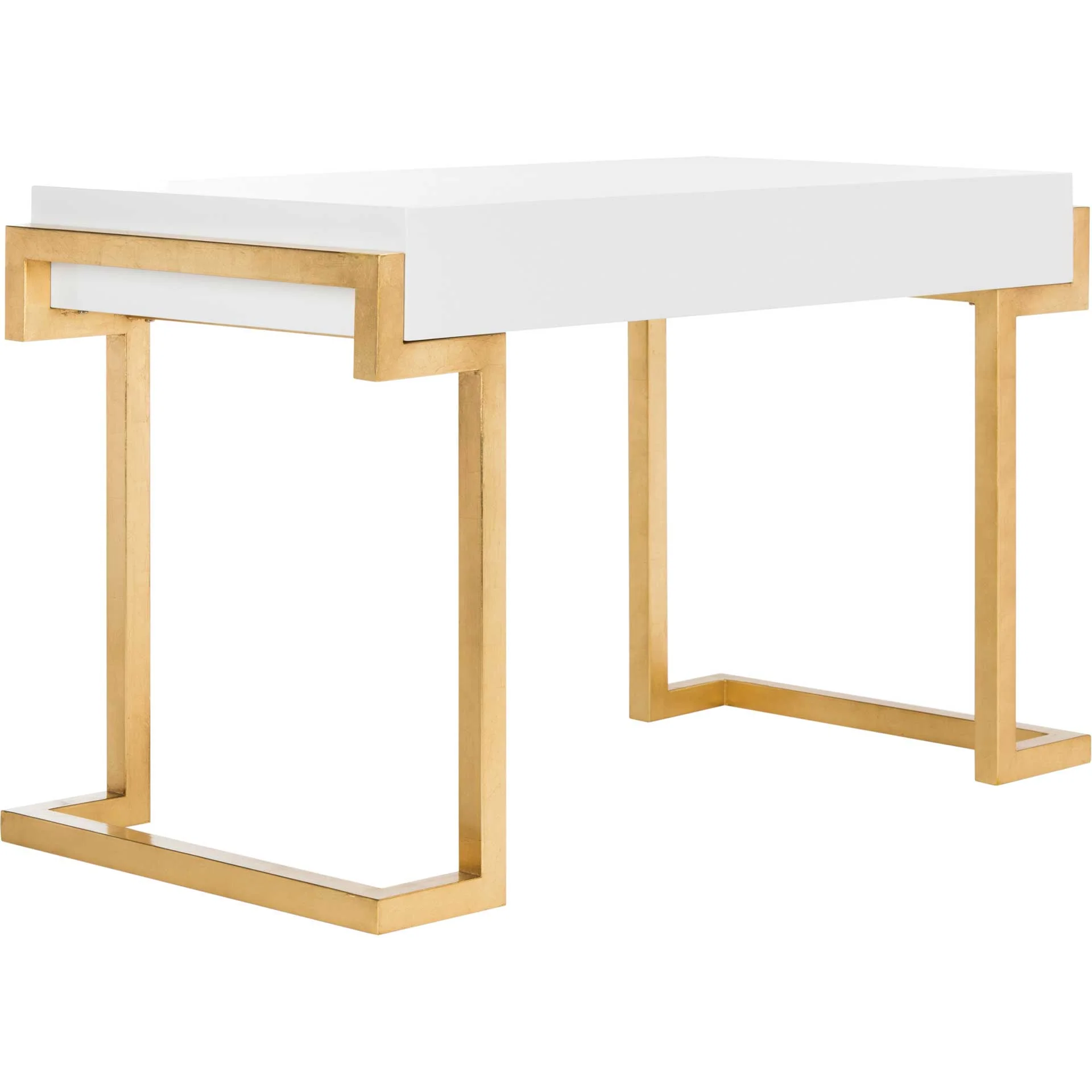 Maddison 2-Drawer Lacquer Desk White/Gold - Image 4