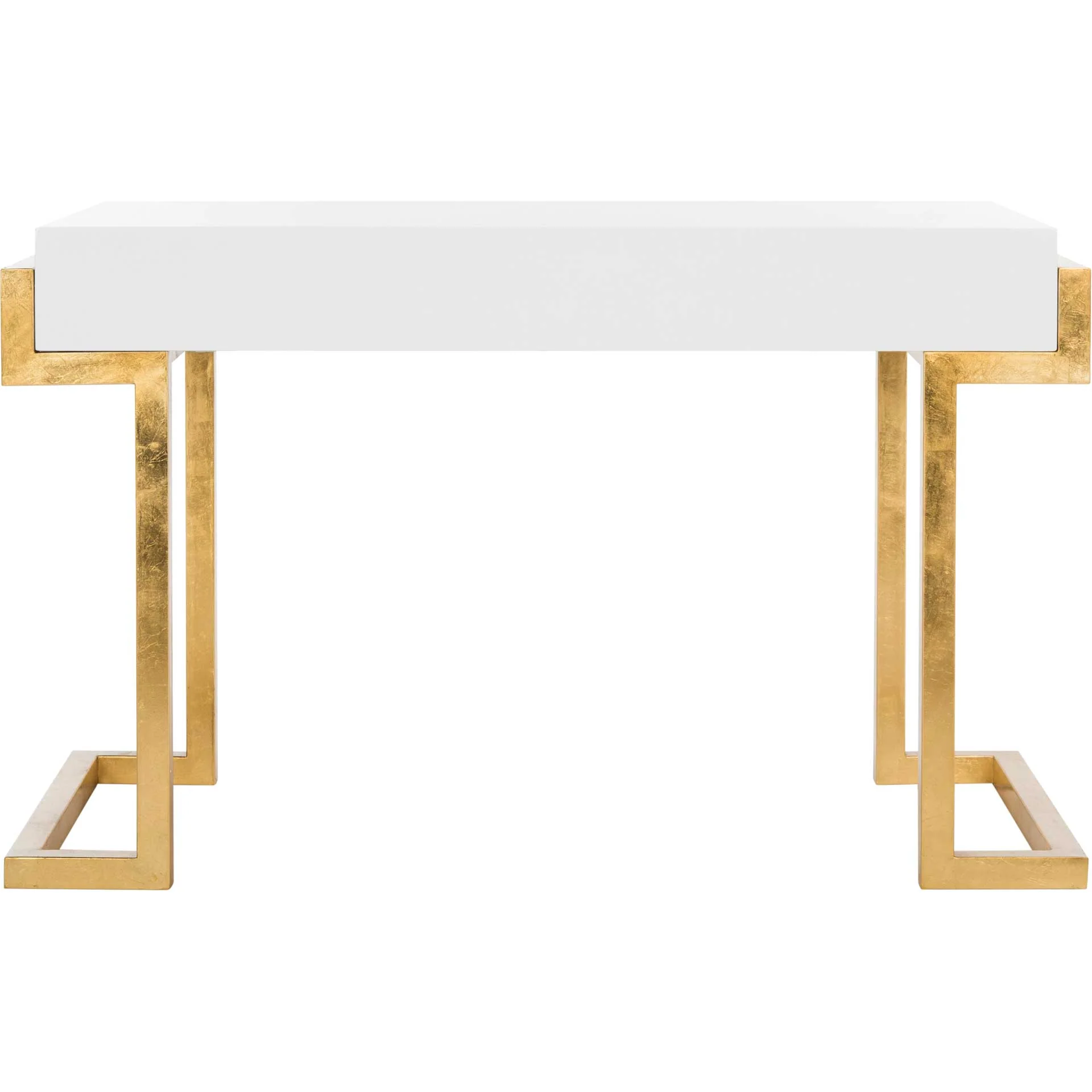 Maddison 2-Drawer Lacquer Desk White/Gold - Image 5