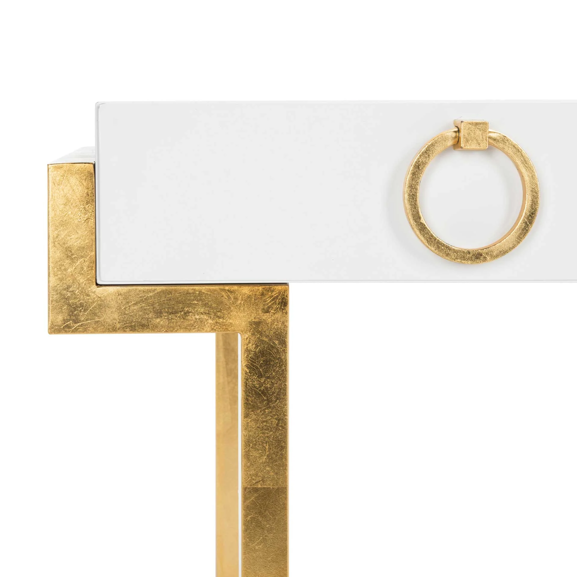 Maddison 2-Drawer Lacquer Desk White/Gold - Image 7