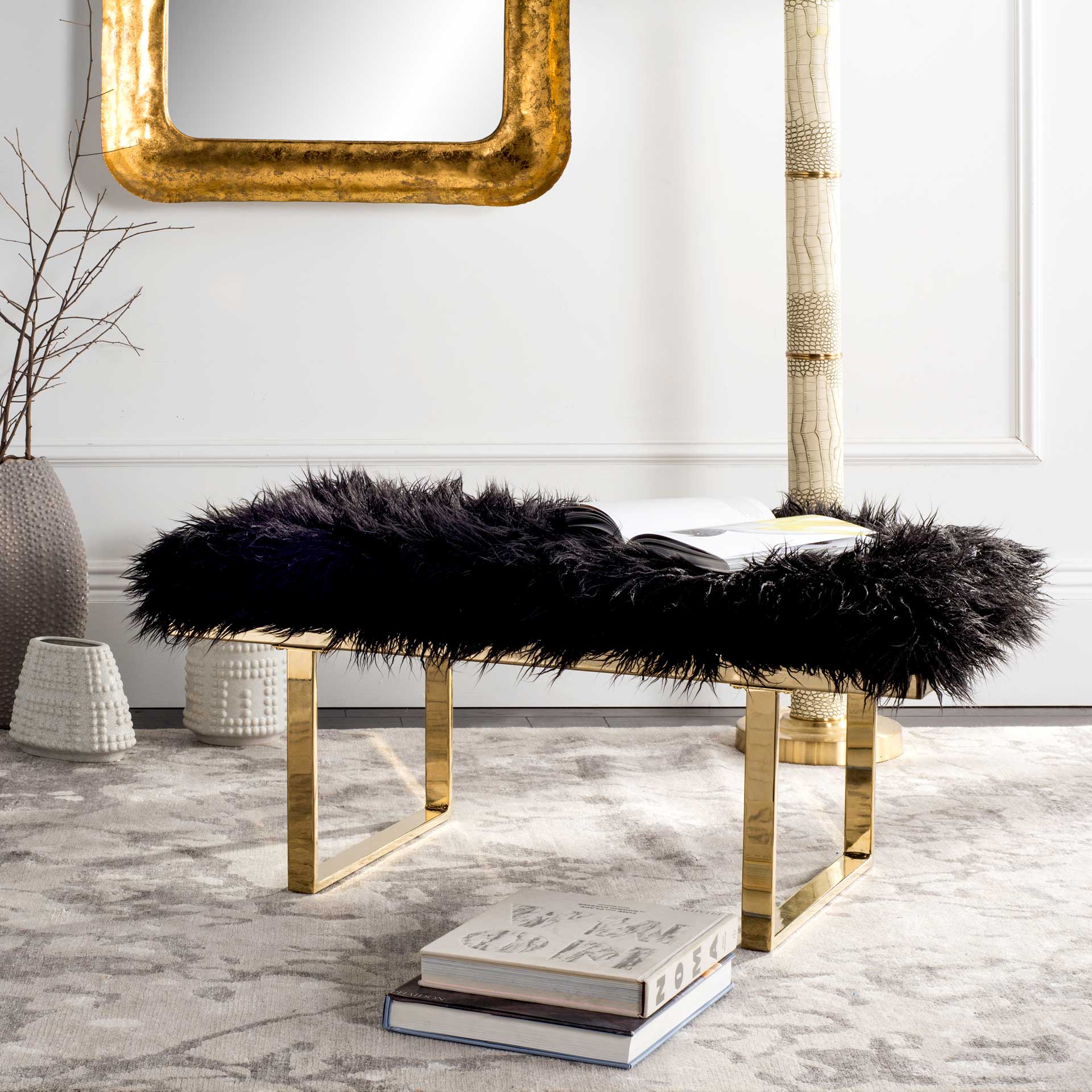 Maddison Faux Sheepskin Bench Black - Image 7