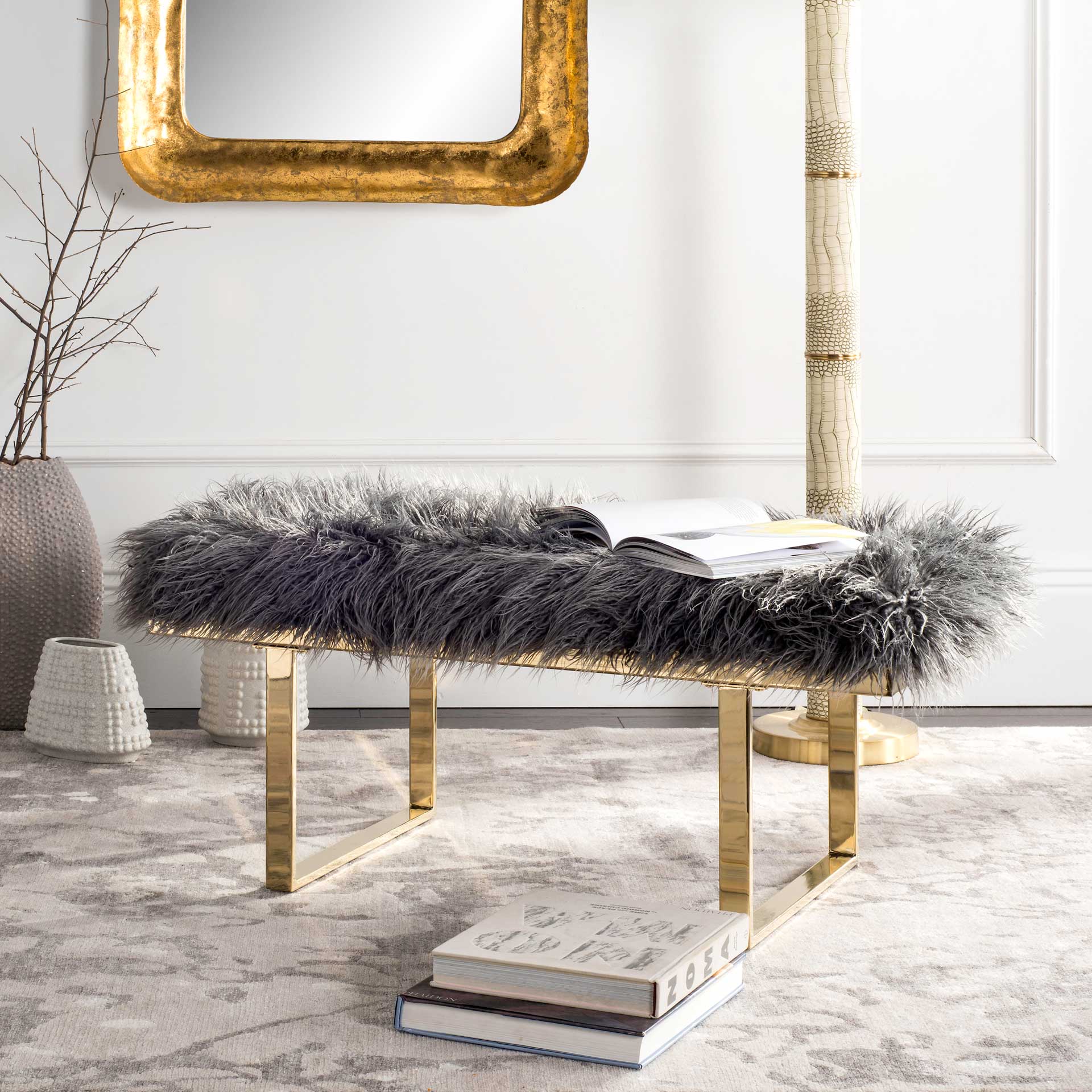 Maddison Faux Sheepskin Bench Gray - Image 7