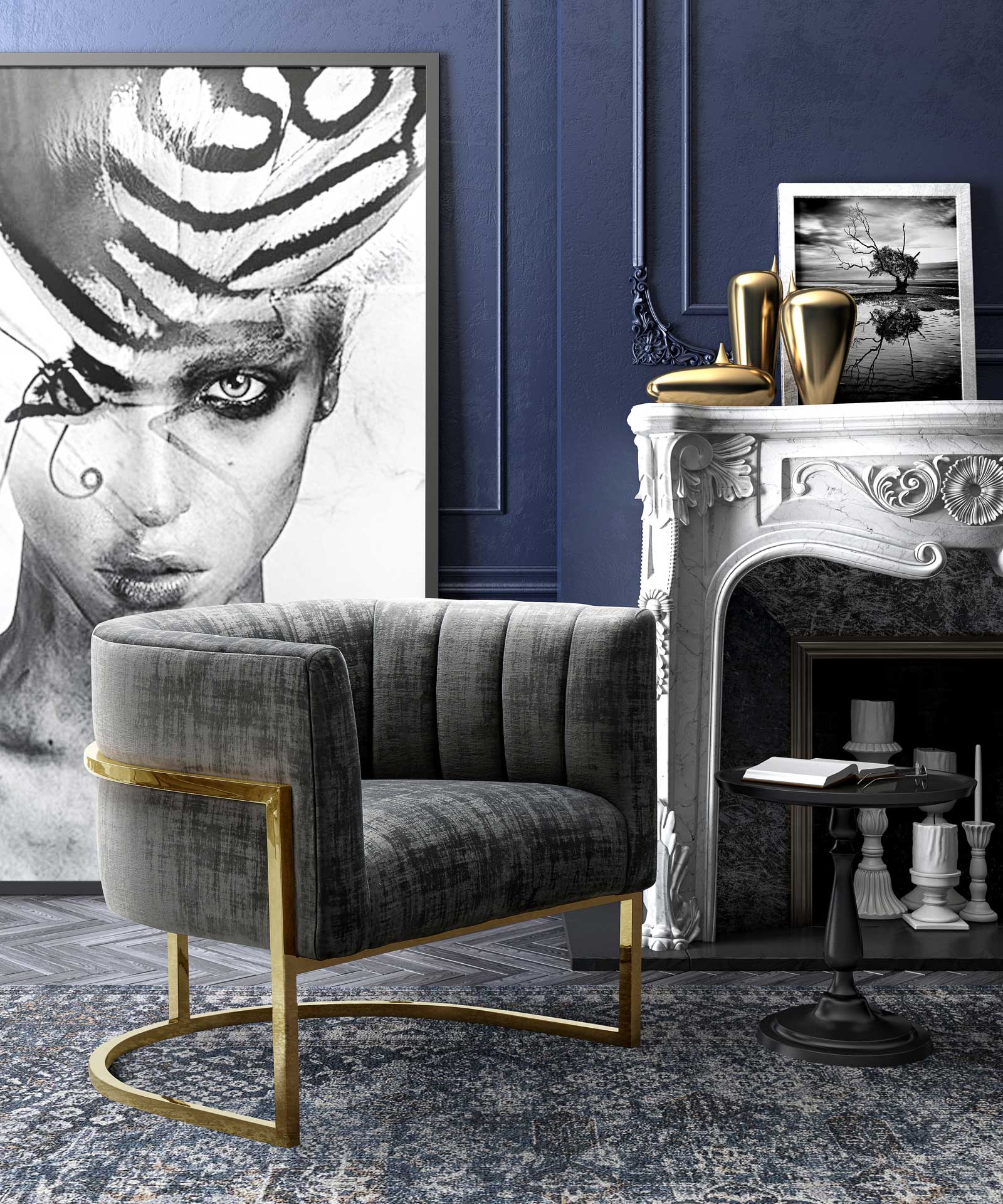 Maddison Slub Chair Gray/Gold - Image 7