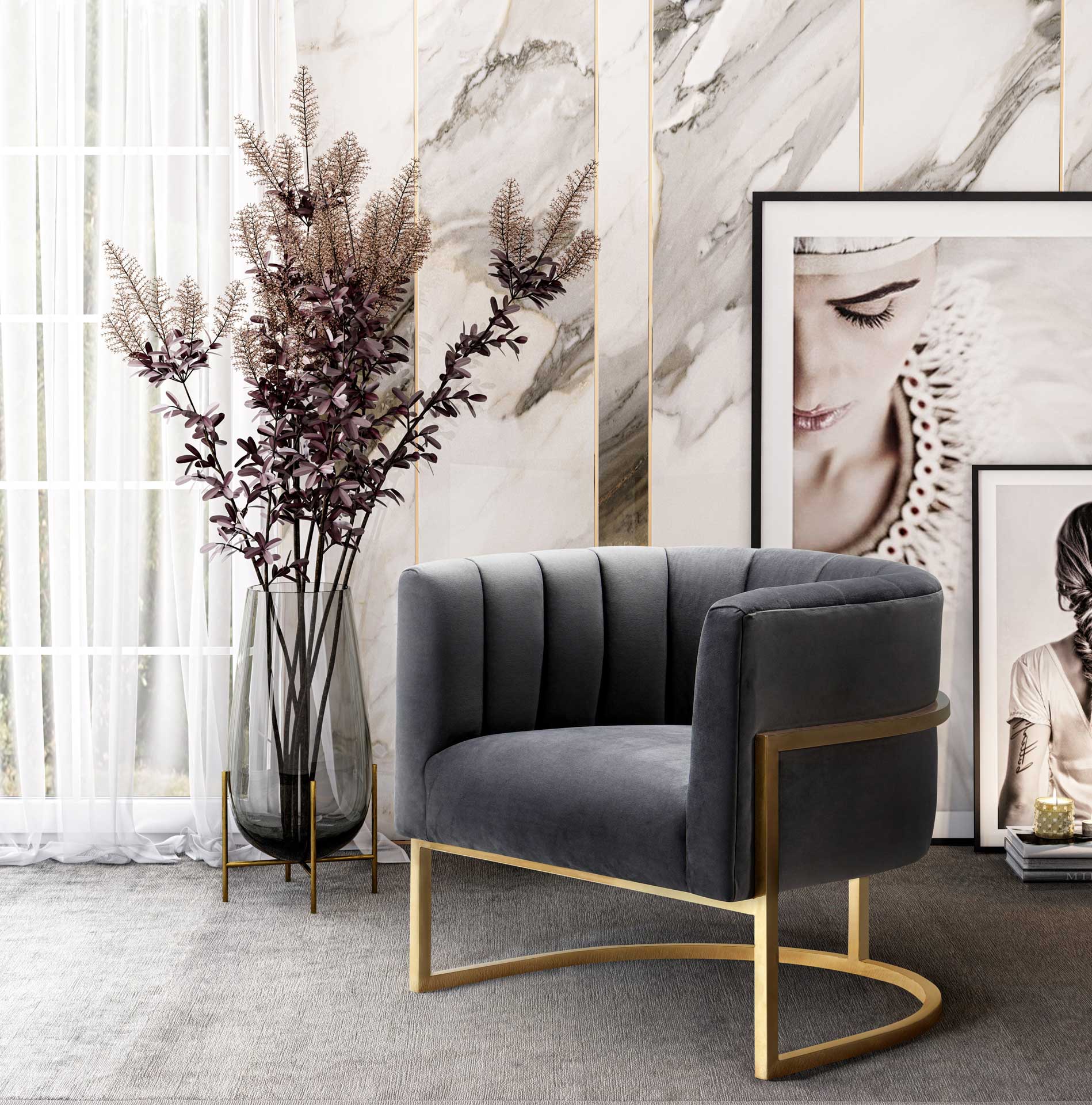 Maddison Velvet Chair Gray - Image 7