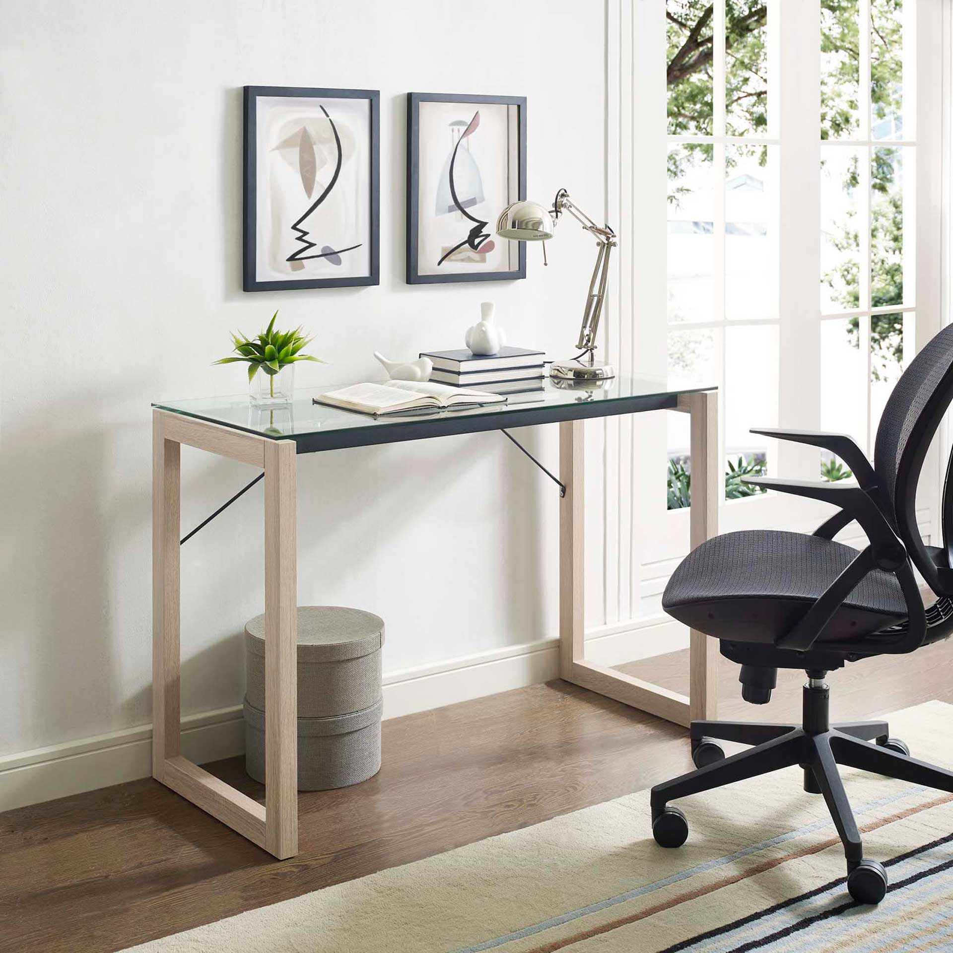 Madeline Glass Top Writing Desk Natural Clear - Image 5