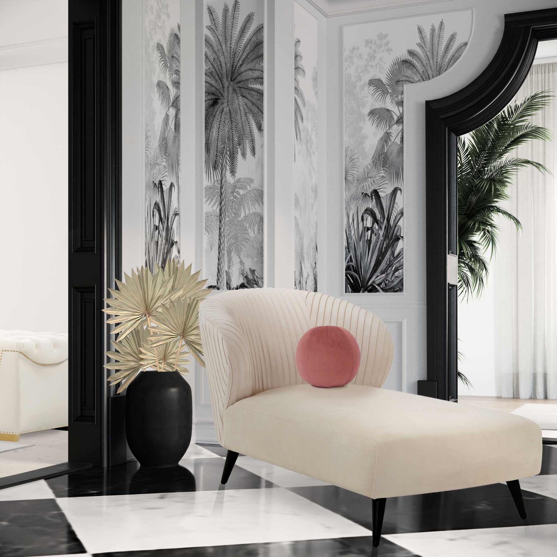 Madeline Pleated Velvet Settee Cream - Image 7