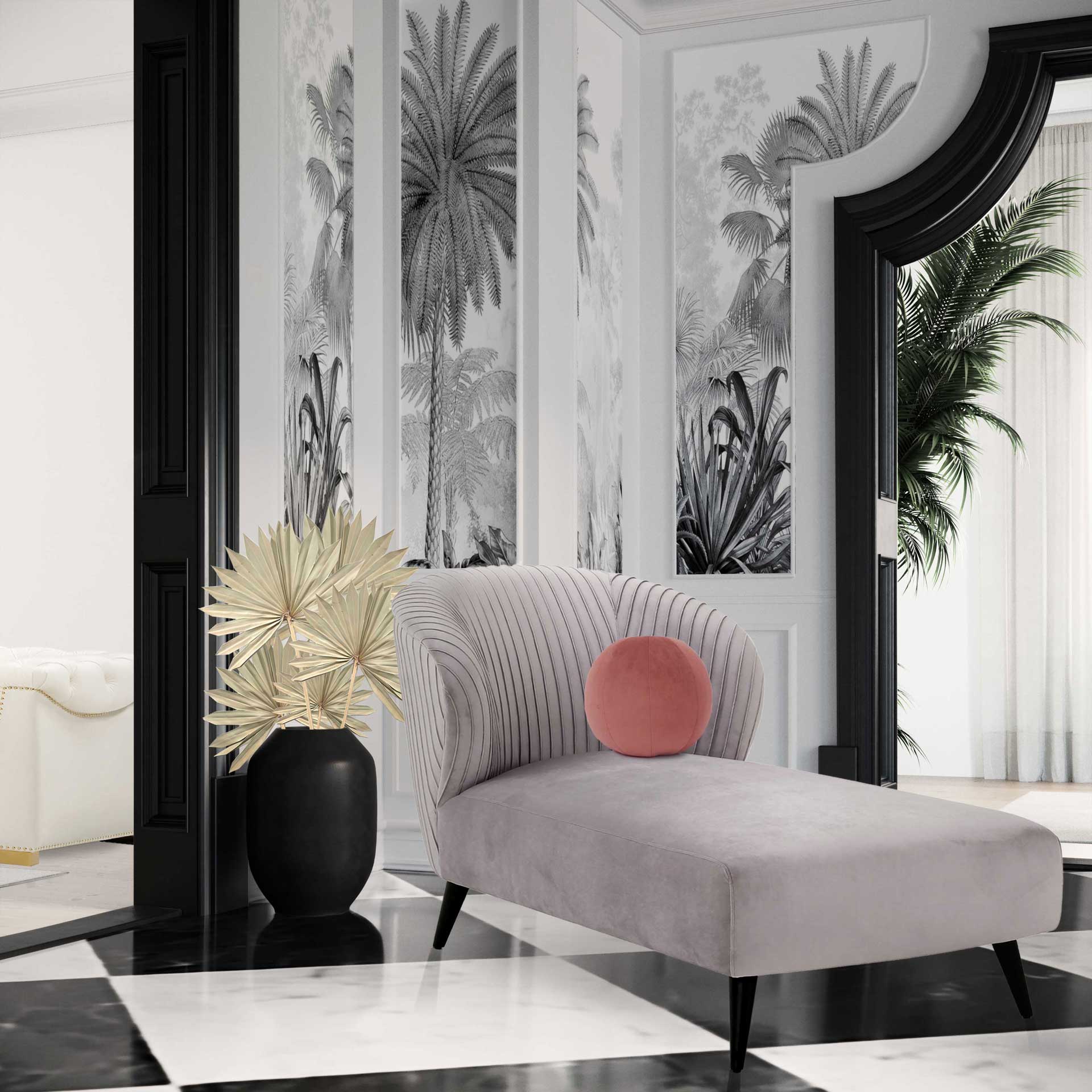 Madeline Pleated Velvet Settee Gray - Image 7