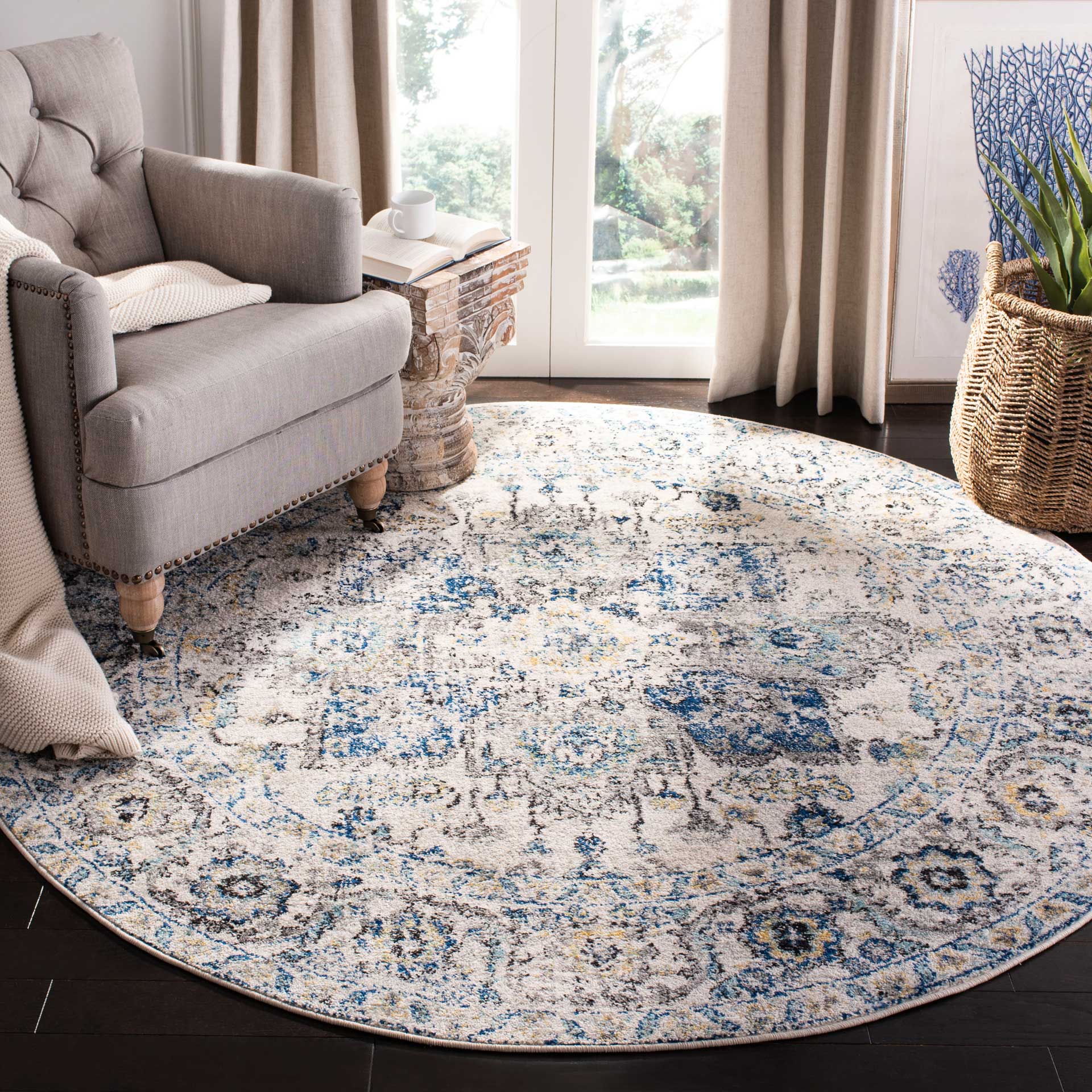 Madison Distressed Gray/Ivory Round Rug - Image 3