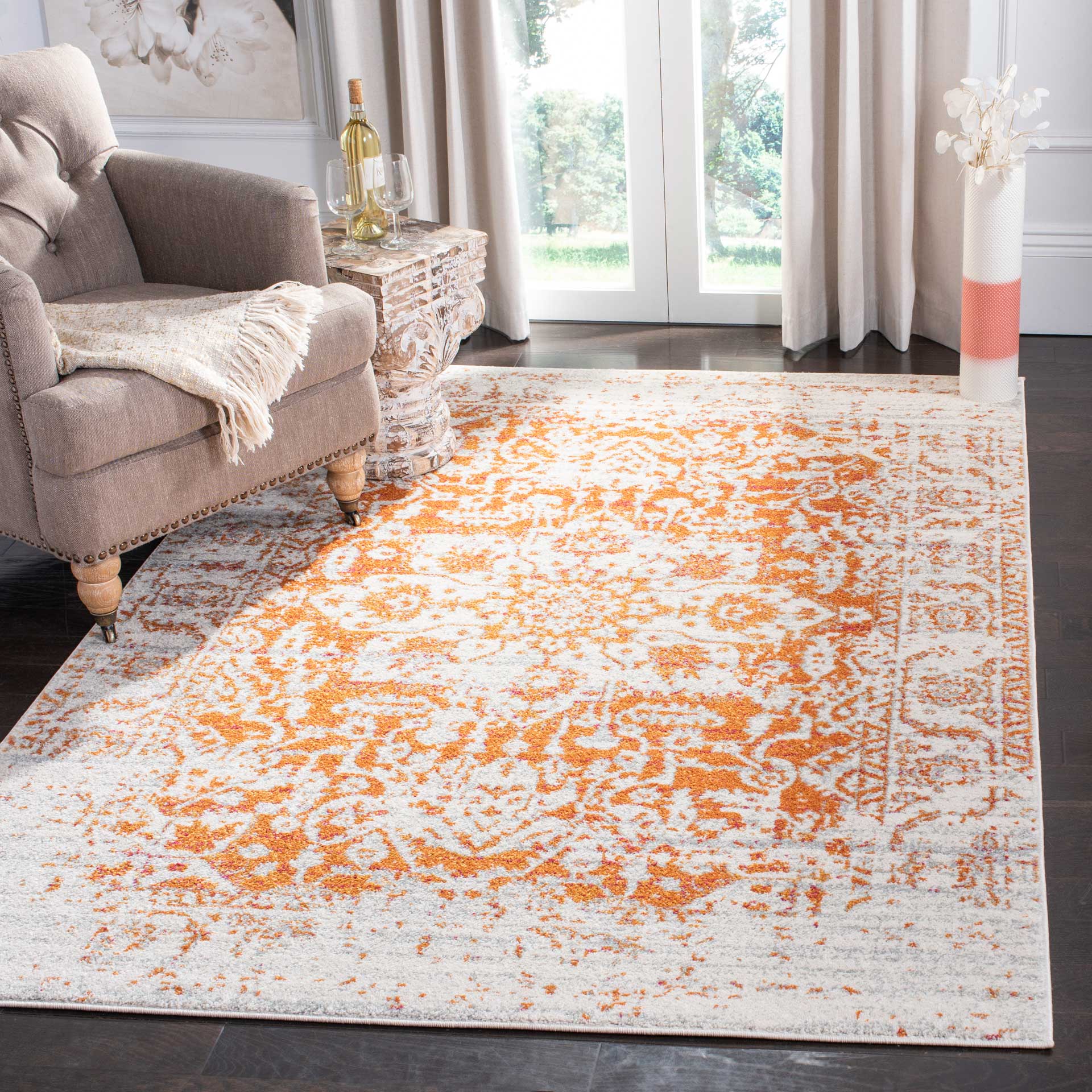 Madison Distressed Orange/Ivory Area Rug - Image 7