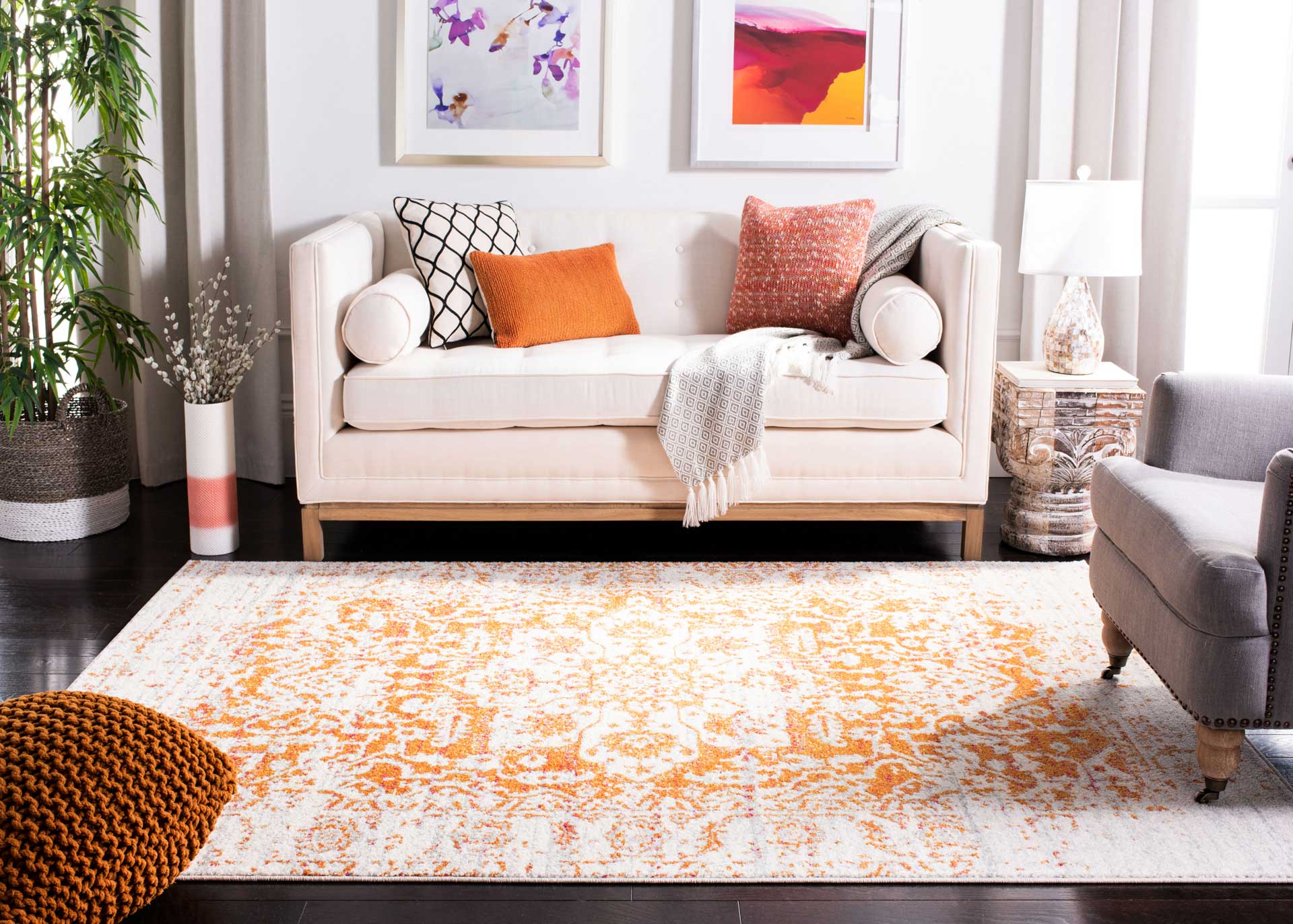 Madison Distressed Orange/Ivory Area Rug - Image 8