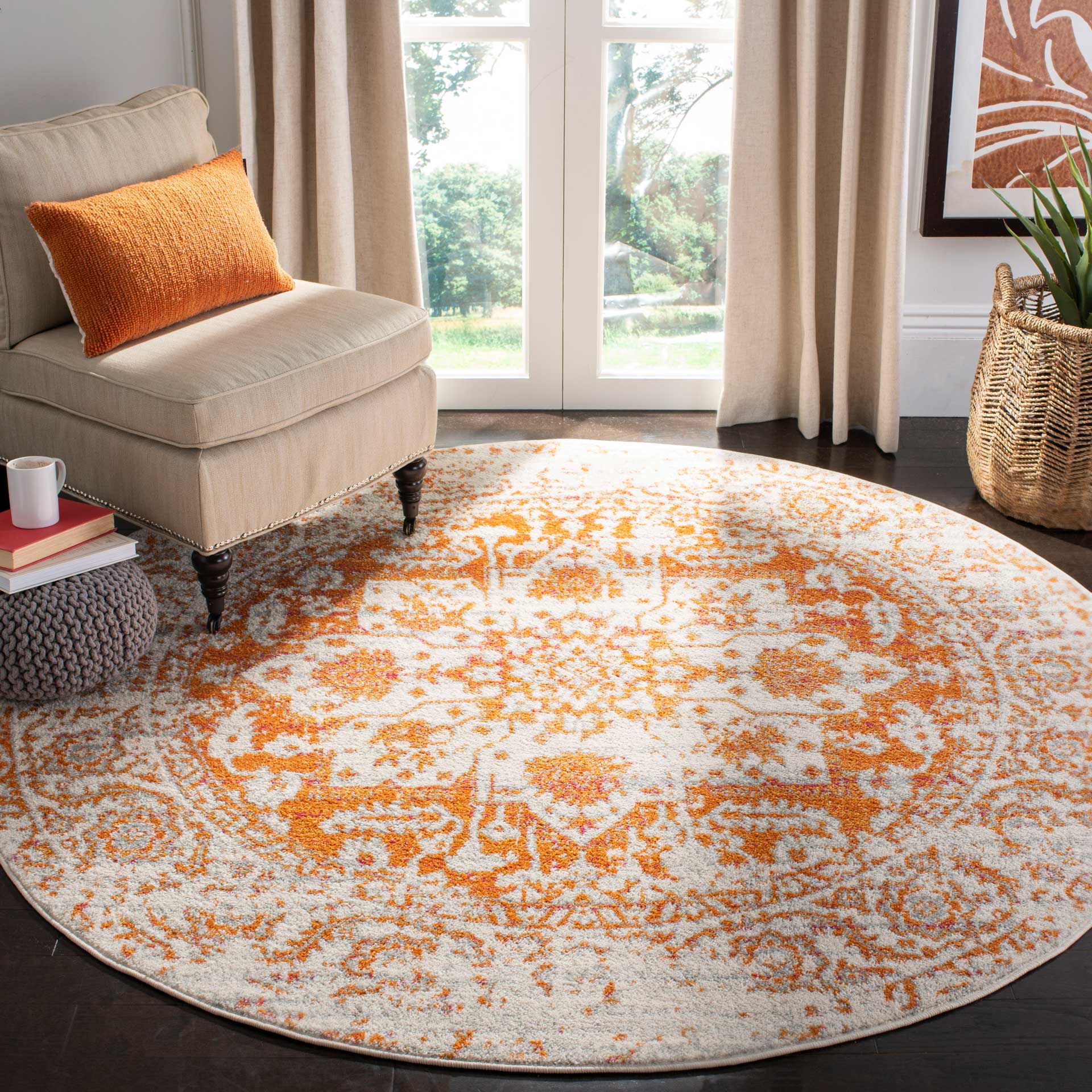 Madison Distressed Orange/Ivory Round Rug - Image 3