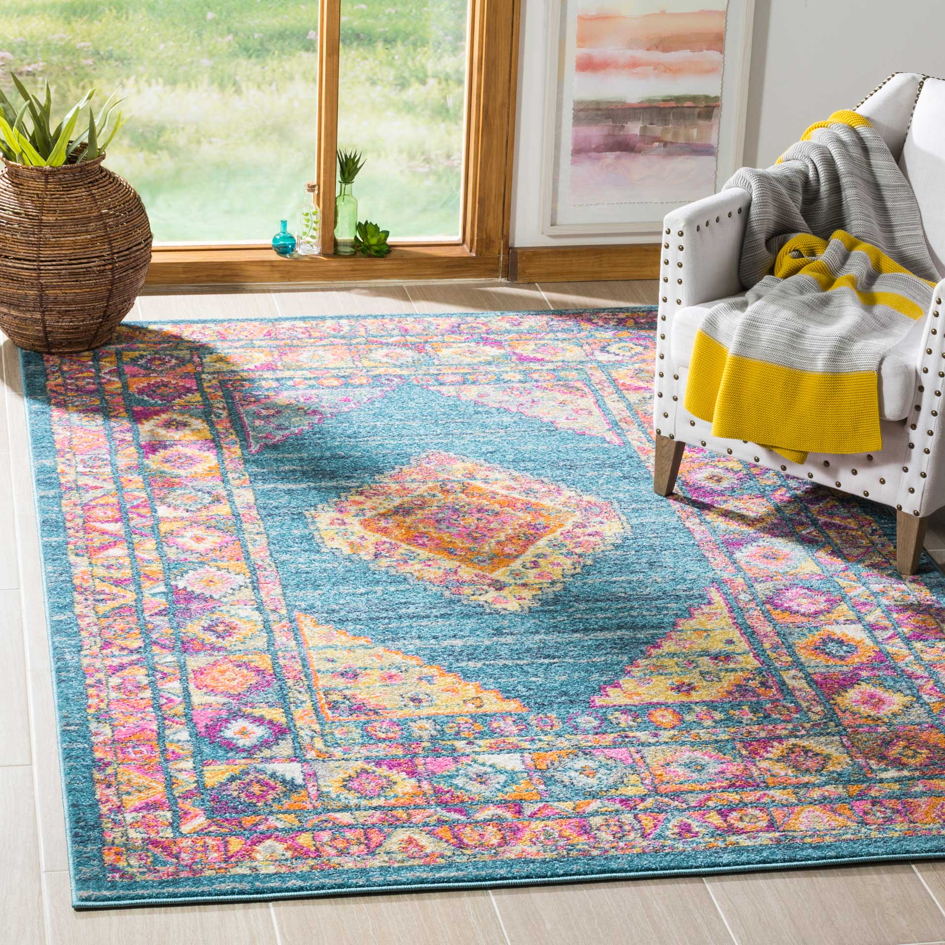 Madison Light Blue/Orange Area Rug - Image 4