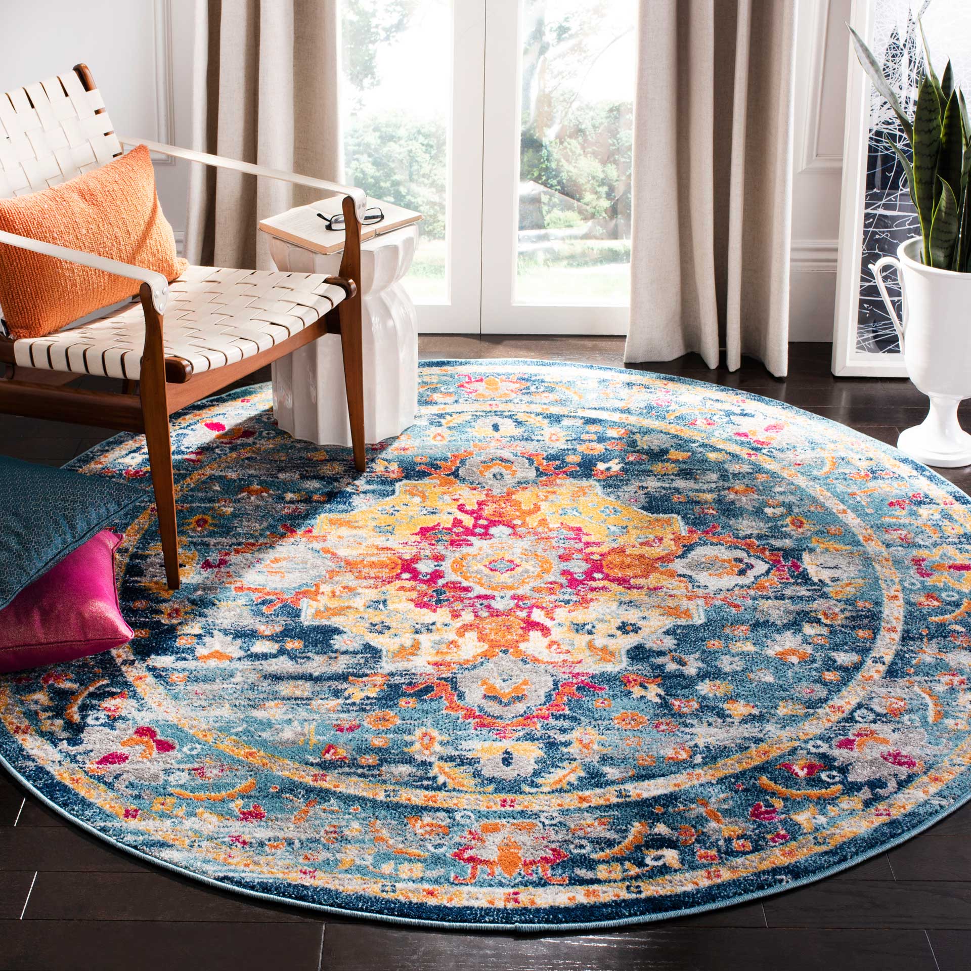 Madison Teal/Fuchsia Round Rug - Image 3