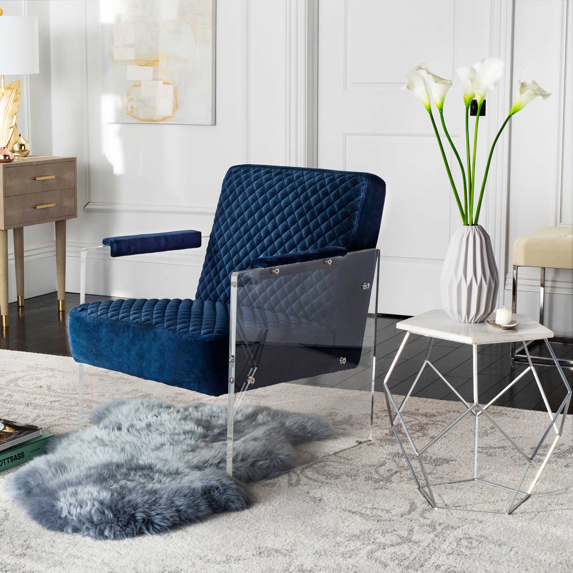 Maggie Acrylic Arm Chair Navy Blue - Image 10