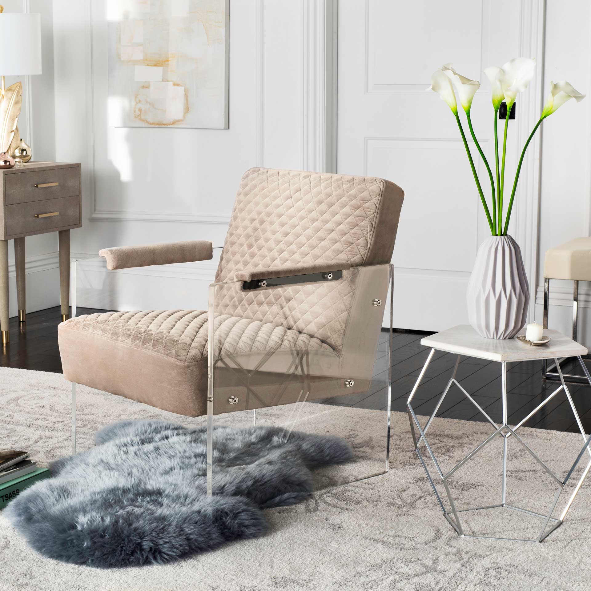 Maggie Acrylic Arm Chair Taupe - Image 10