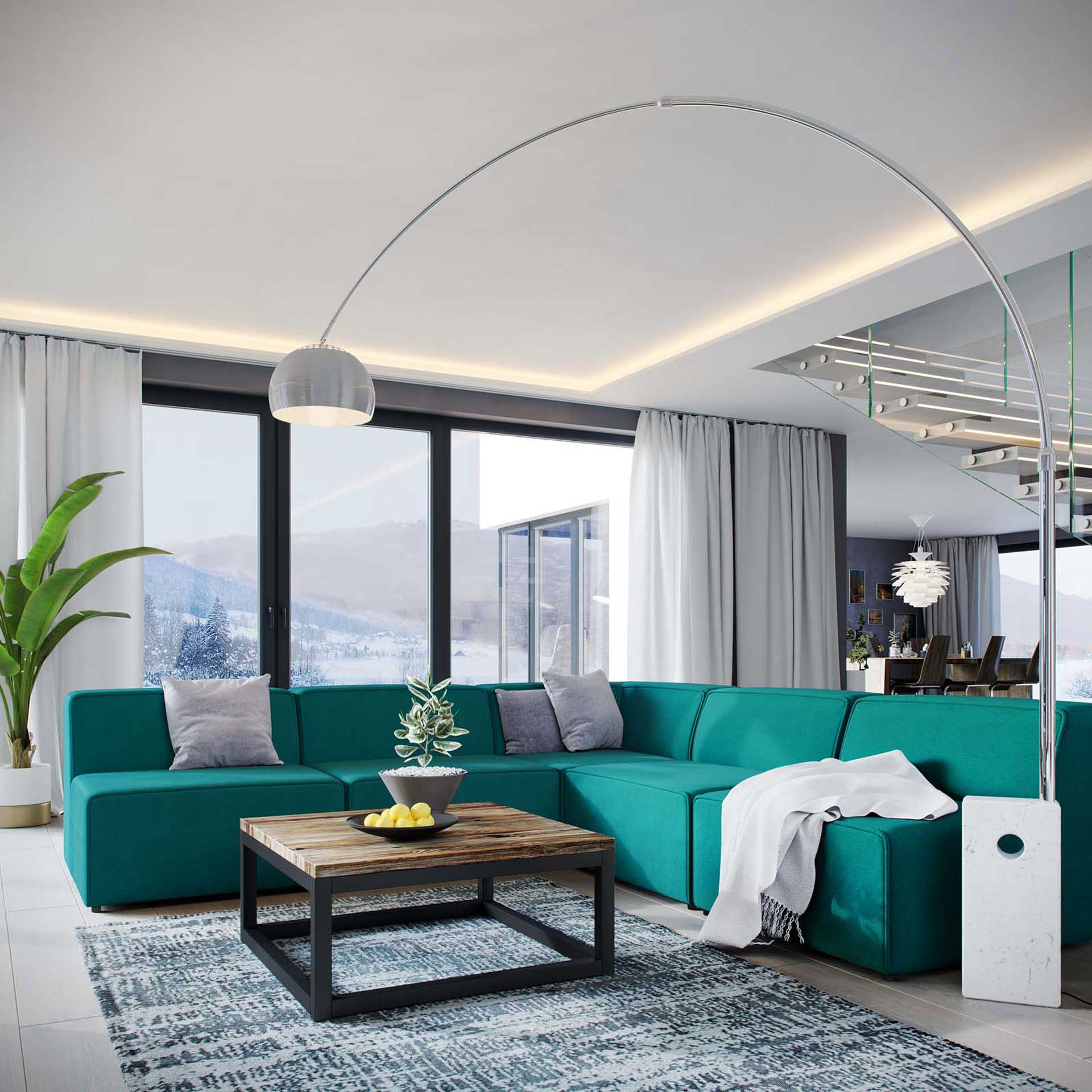 Maisie 5 Piece Armless Corner Sectional Sofa Teal - Image 4