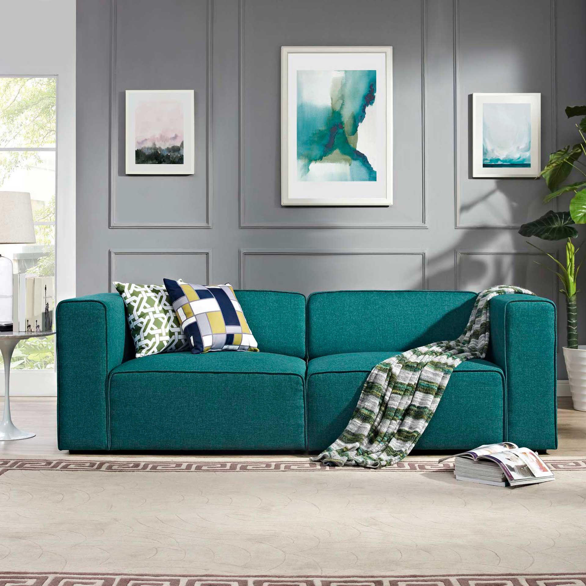 Maisie Fabric Loveseat Teal - Image 4