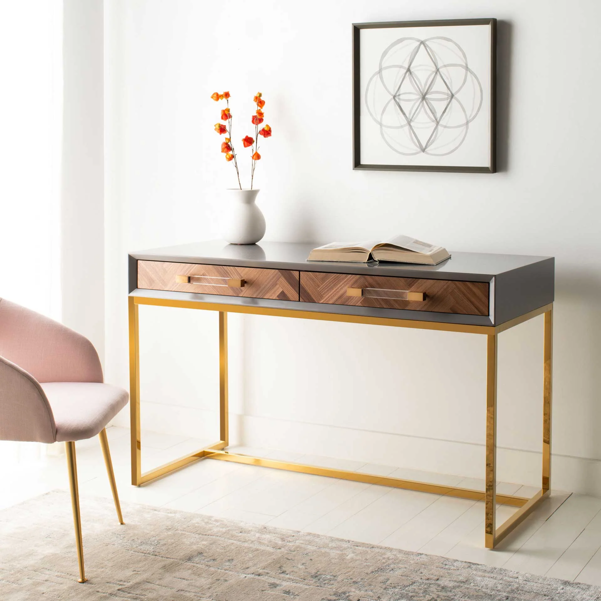Makayla Modern Desk Gray/Gold - Image 10