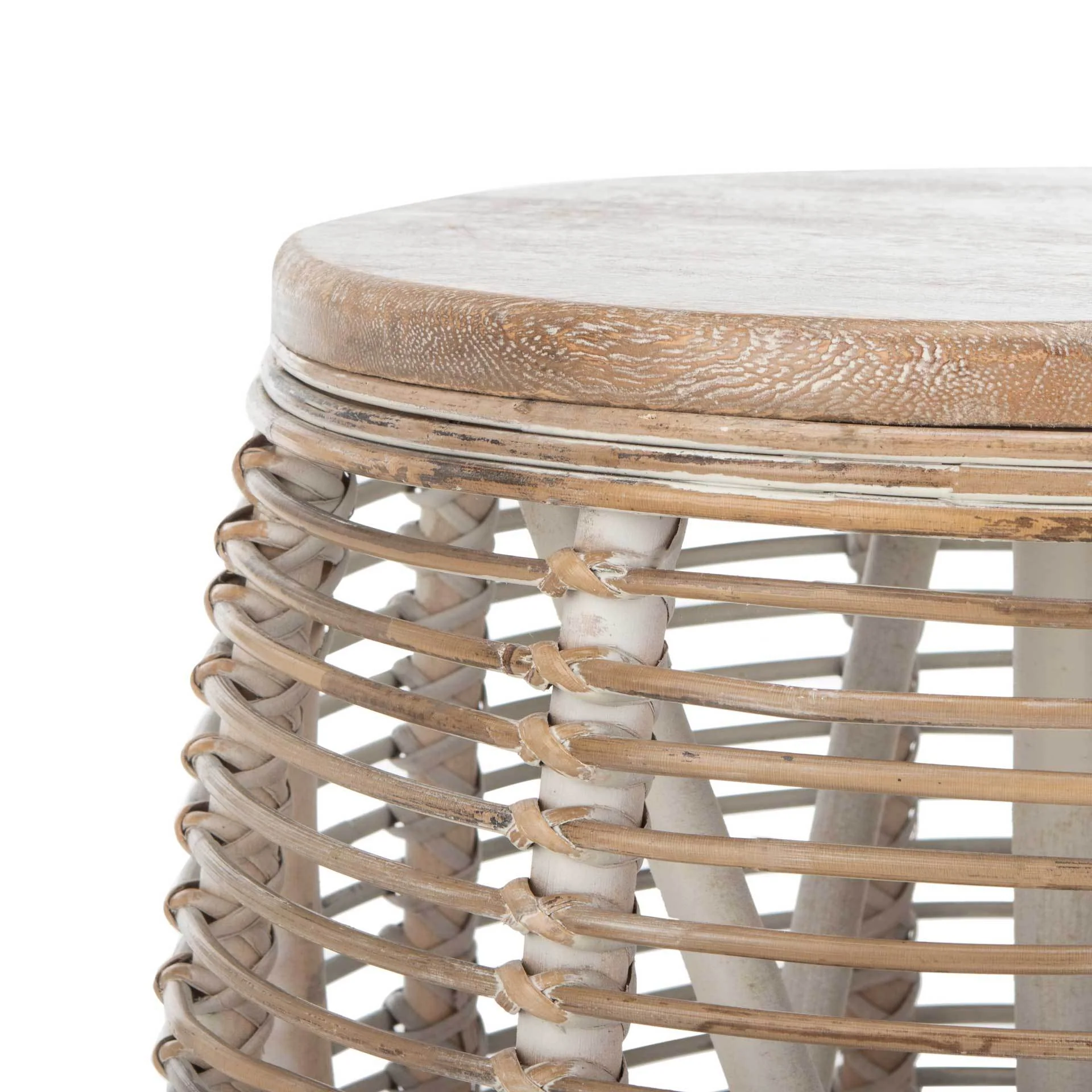 Malakai Rattan Drum Stool Table Gray White Wash - Image 2