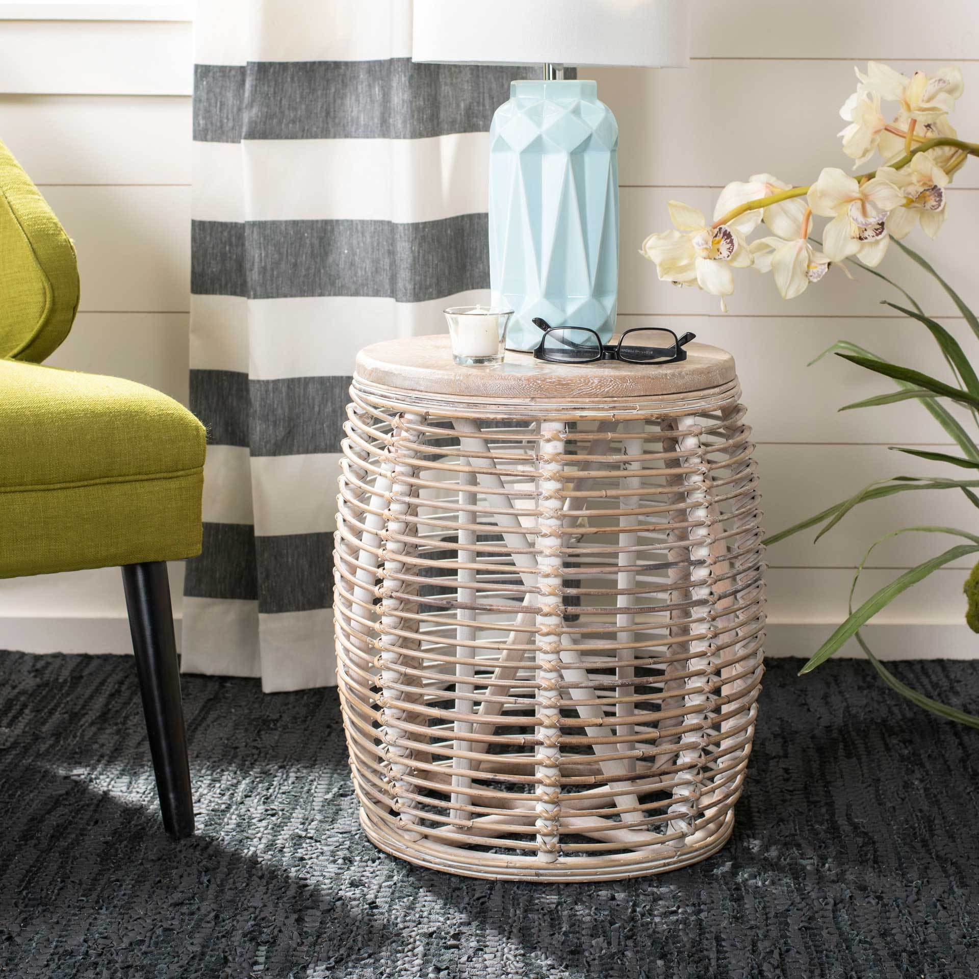 Malakai Rattan Drum Stool Table Gray White Wash - Image 4