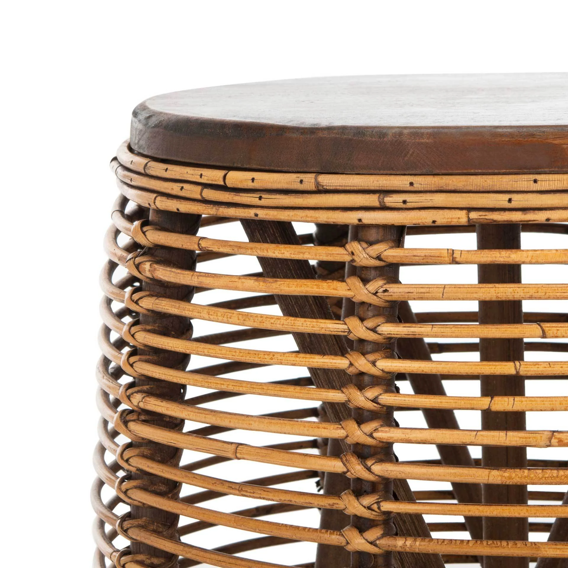 Malakai Rattan Drum Stool Table Honey Brown Wash - Image 2