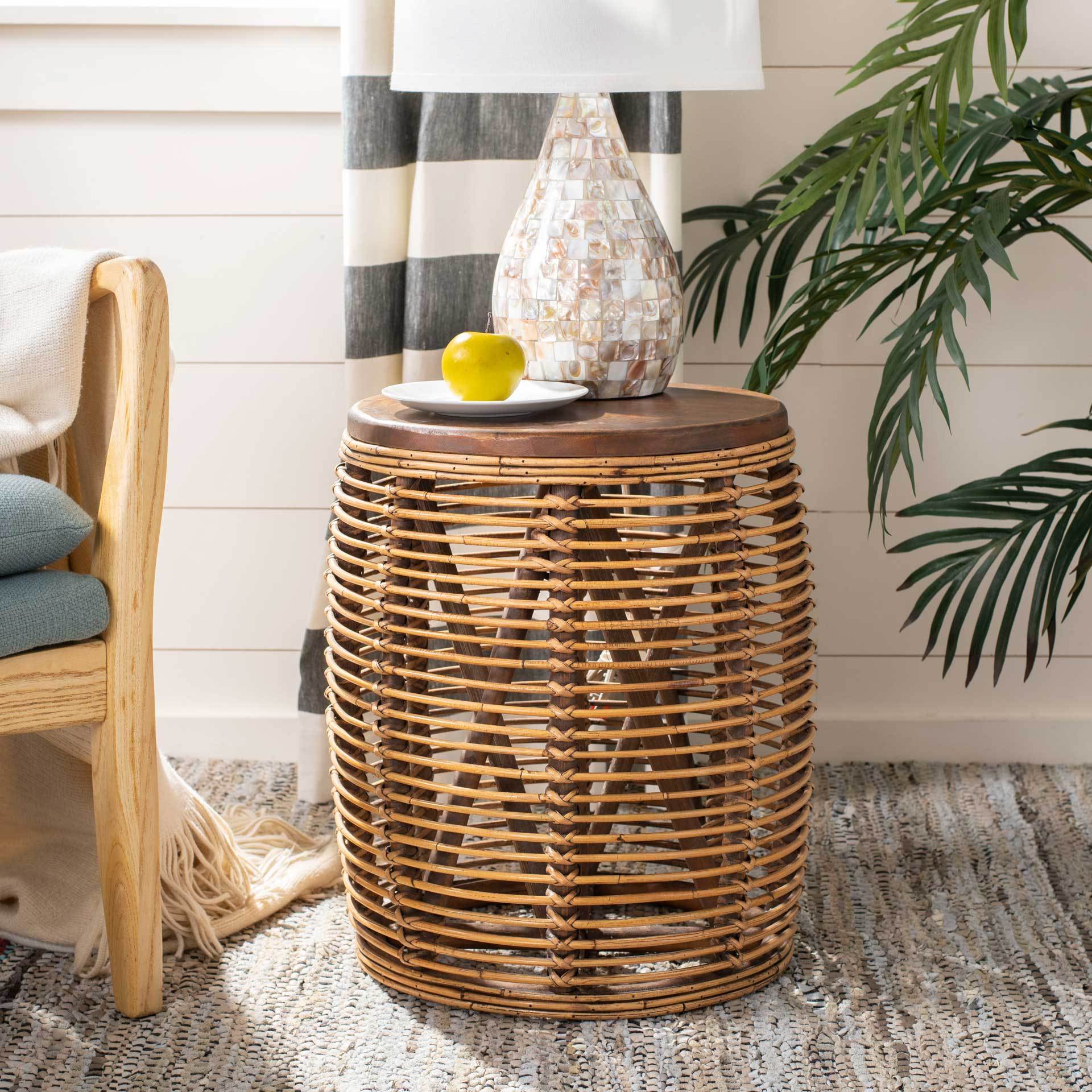 Malakai Rattan Drum Stool Table Honey Brown Wash - Image 4