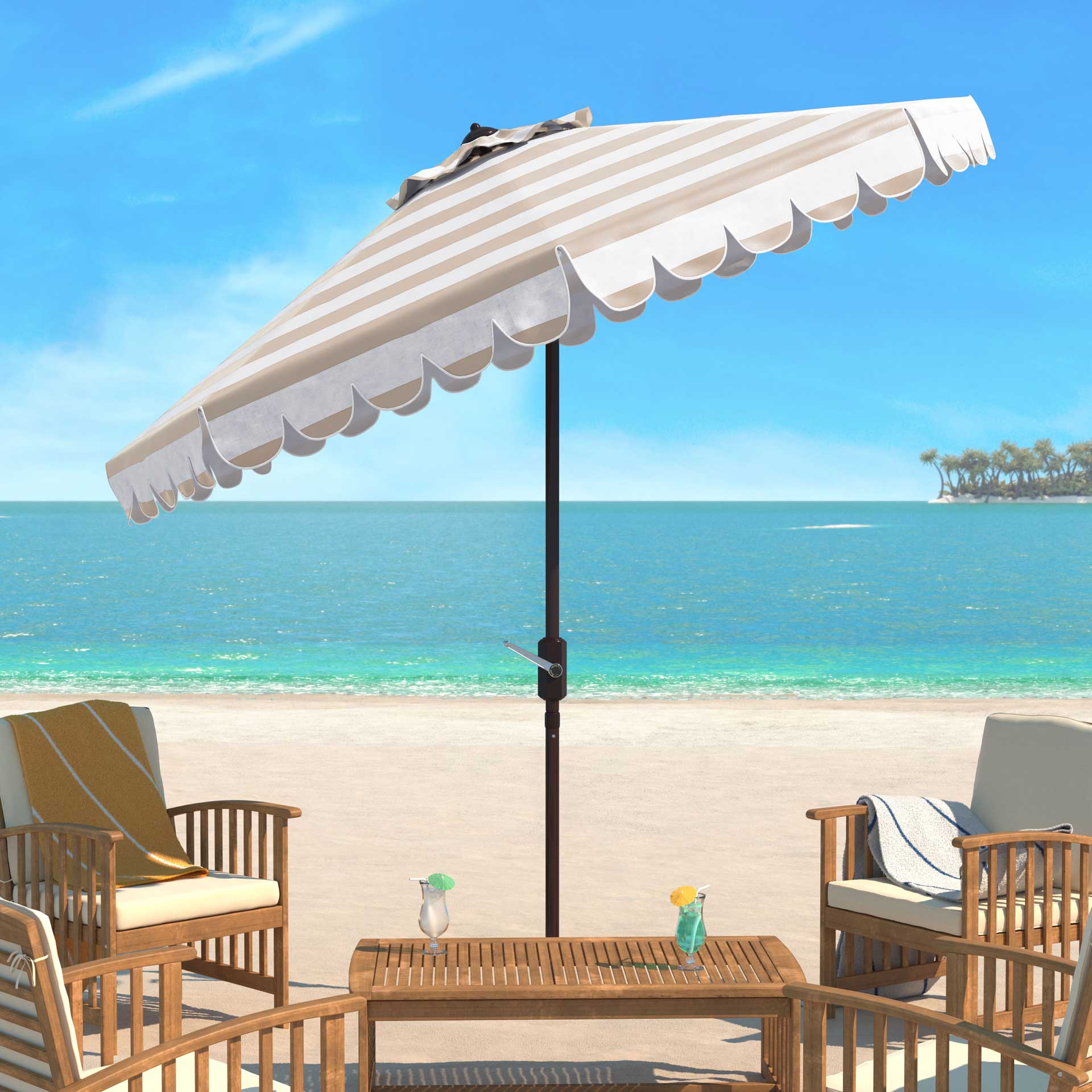 Malakai Single Scallop Push Button Tilt Umbrella Beige/White - Image 4