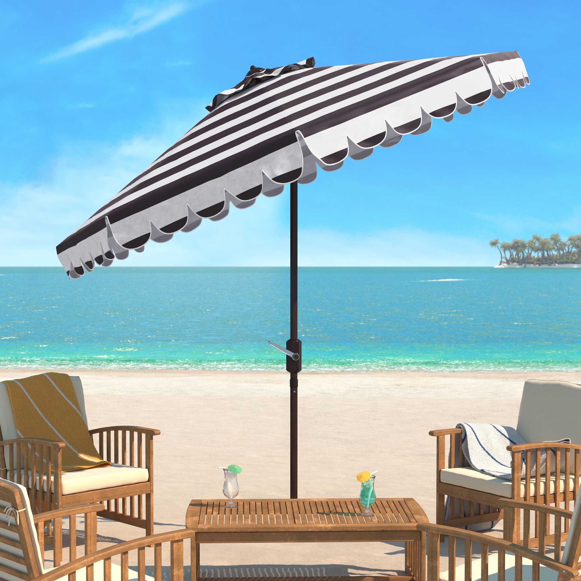 Malakai Single Scallop Push Button Tilt Umbrella Black/White - Image 4