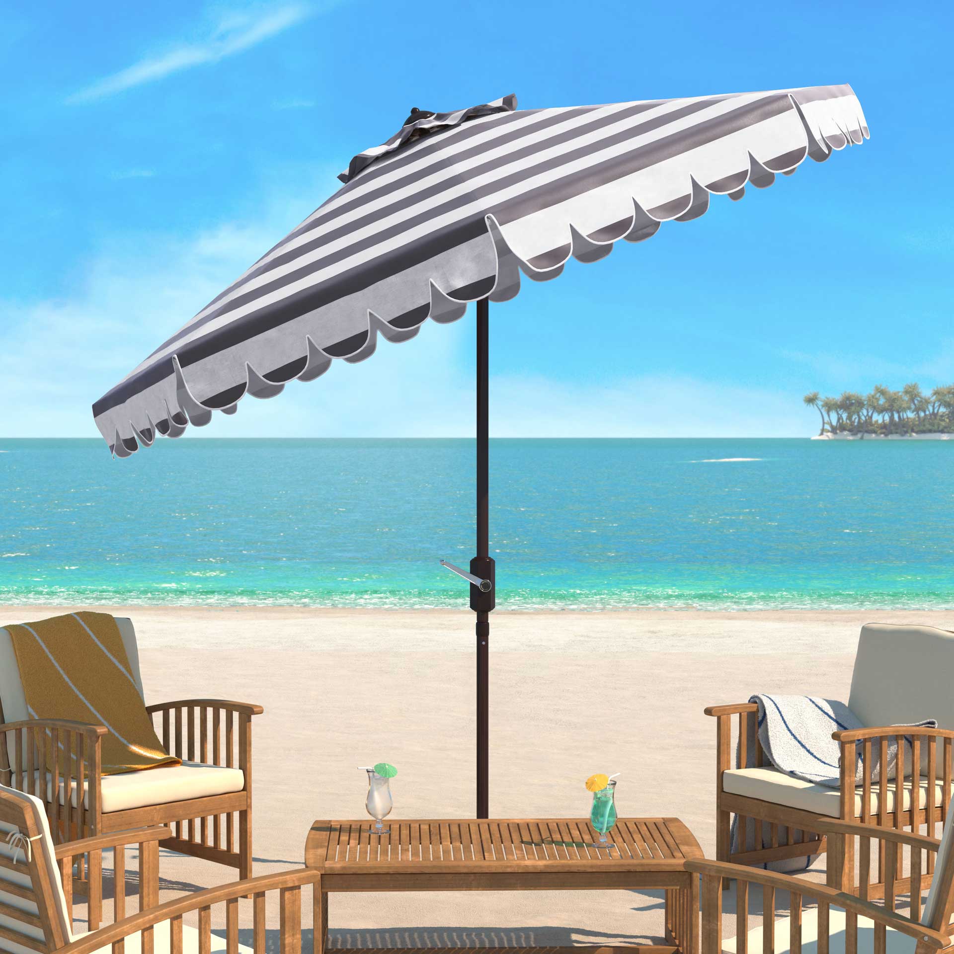 Malakai Single Scallop Push Button Tilt Umbrella Gray/White - Image 4