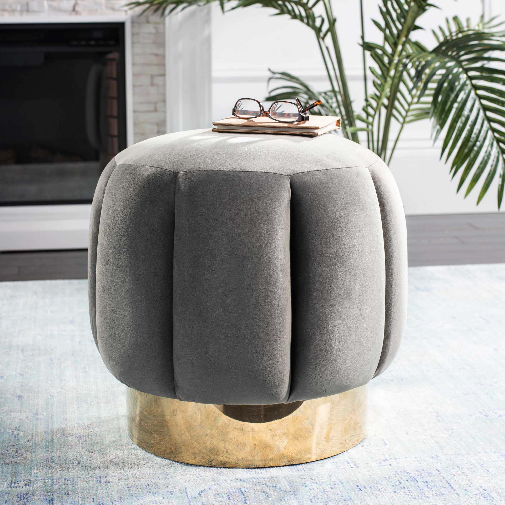 Maleah Channel Tufted Otttoman Dark Gray - Image 5