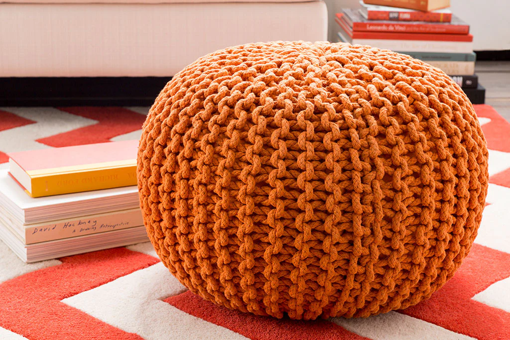 Malmo Solid Orange Sphere Pouf - Image 2