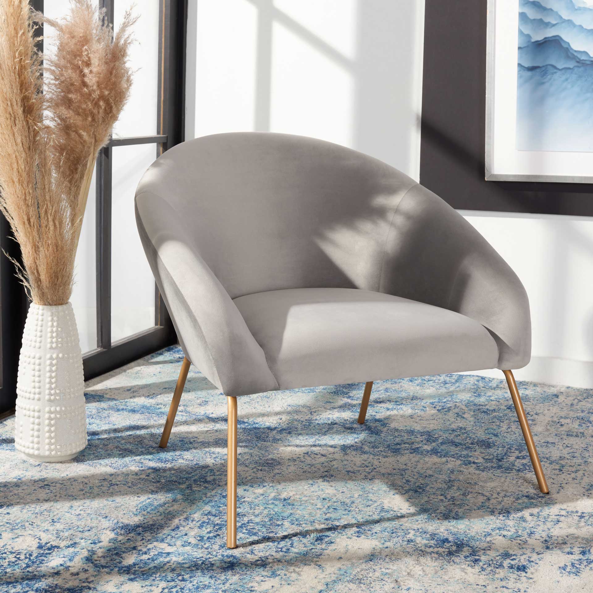 Manny Velvet Accent Chair Gray/Gold - Image 7