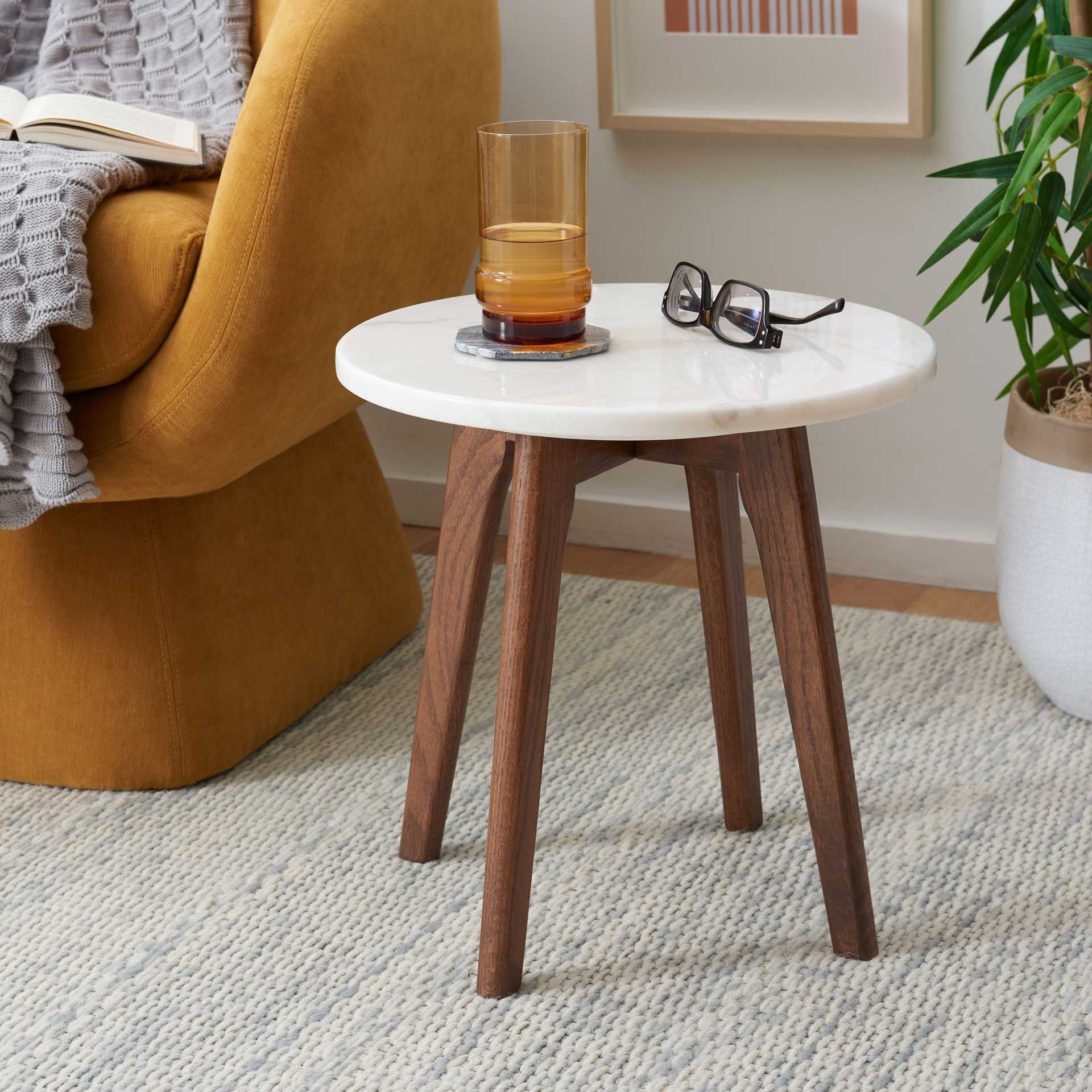 Marcello Round Marble End Table Marble/Walnut - Image 4