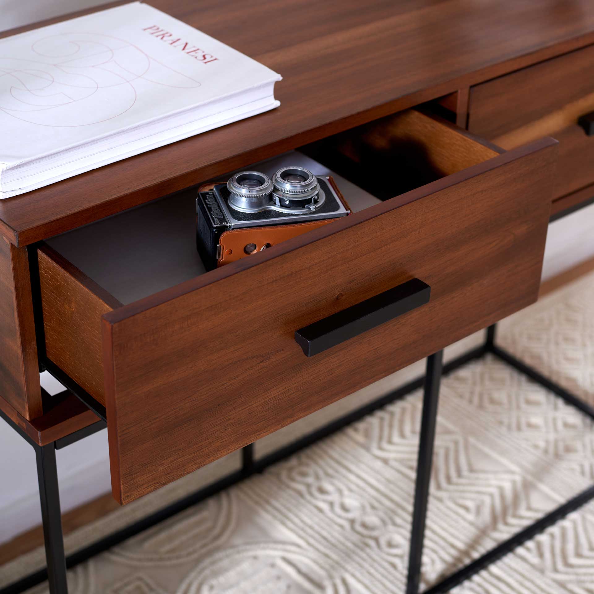 Marcene 2 Drawer Console Table Brown/Black - Image 7