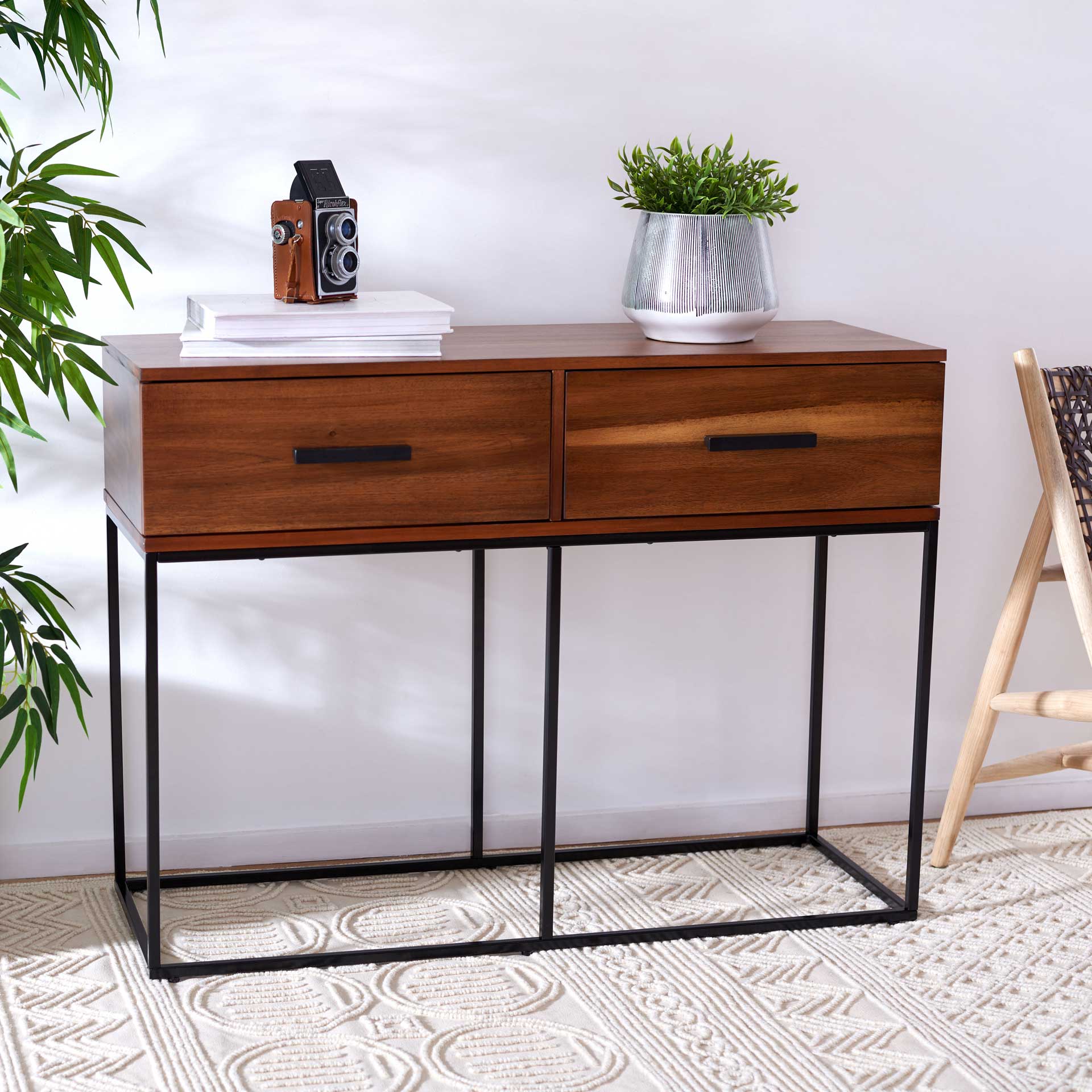 Marcene 2 Drawer Console Table Brown/Black - Image 8