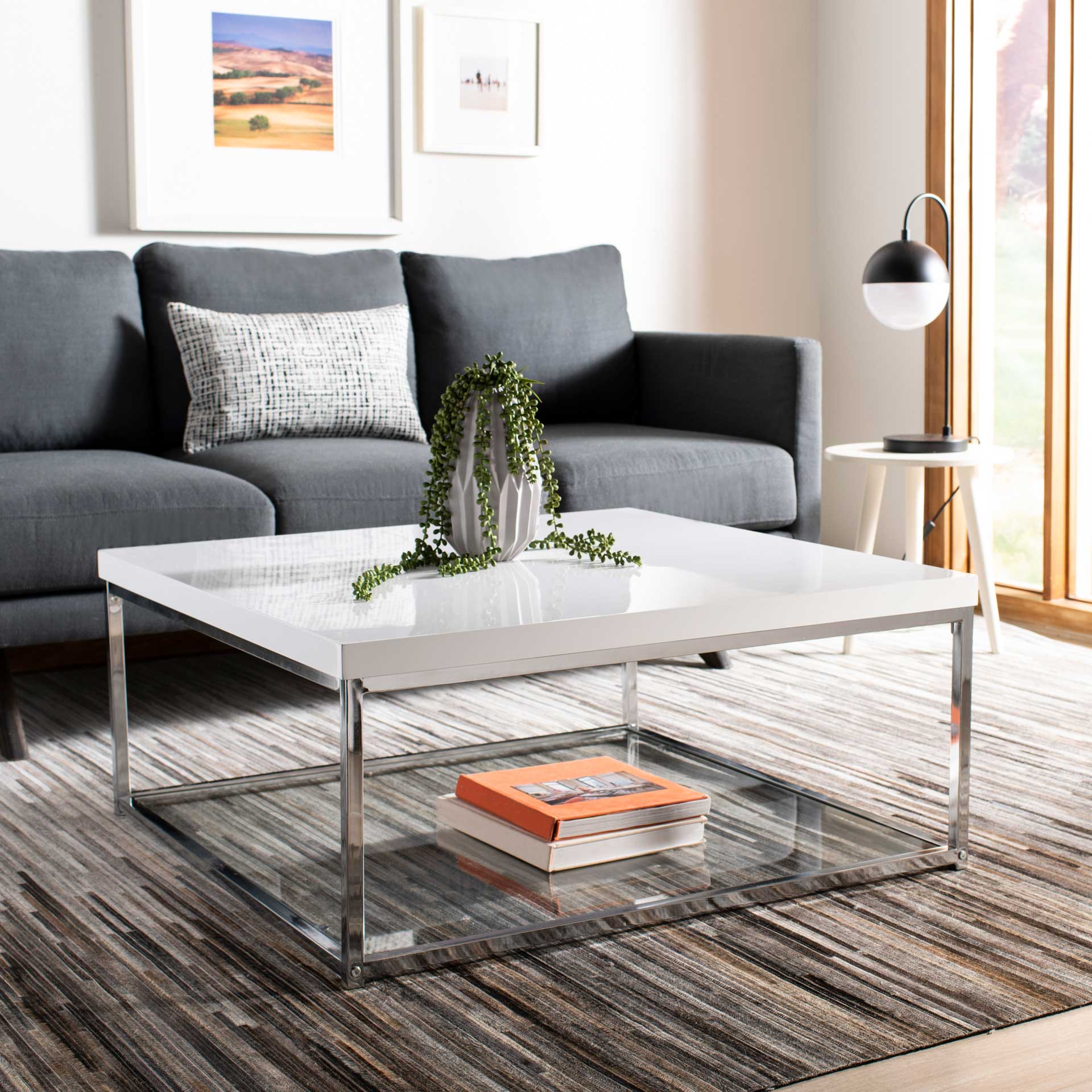 Mark Chrome High Gloss Coffee Table White/Chrome - Image 6