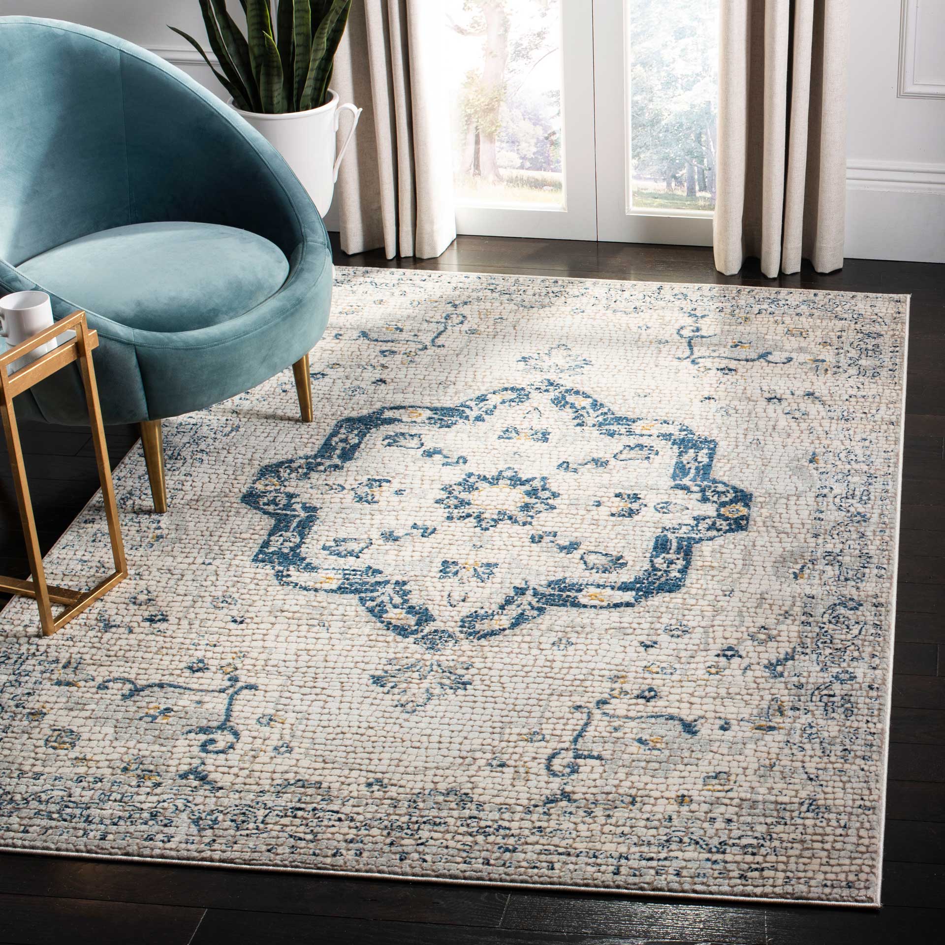 Marseille Mosaic Navy/Ivory Area Rug - Image 6