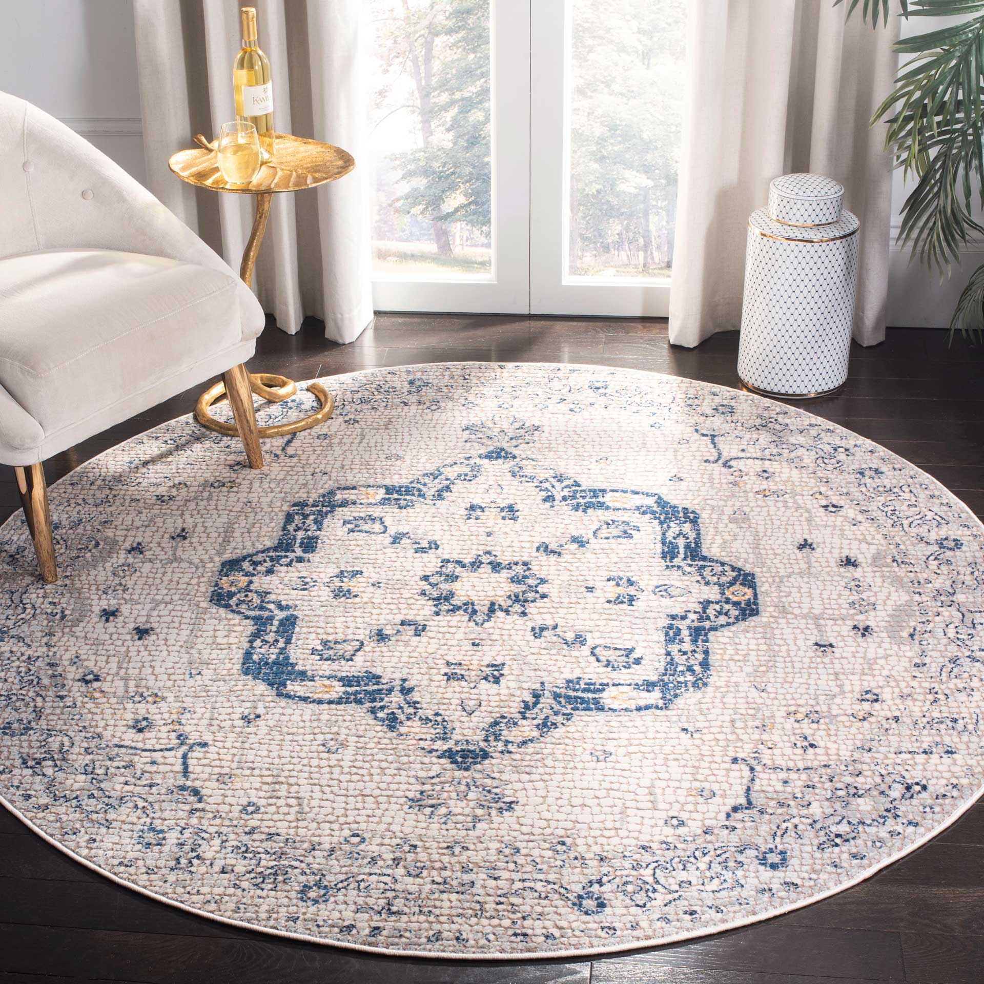 Marseille Mosaic Navy/Ivory Round Rug - Image 3