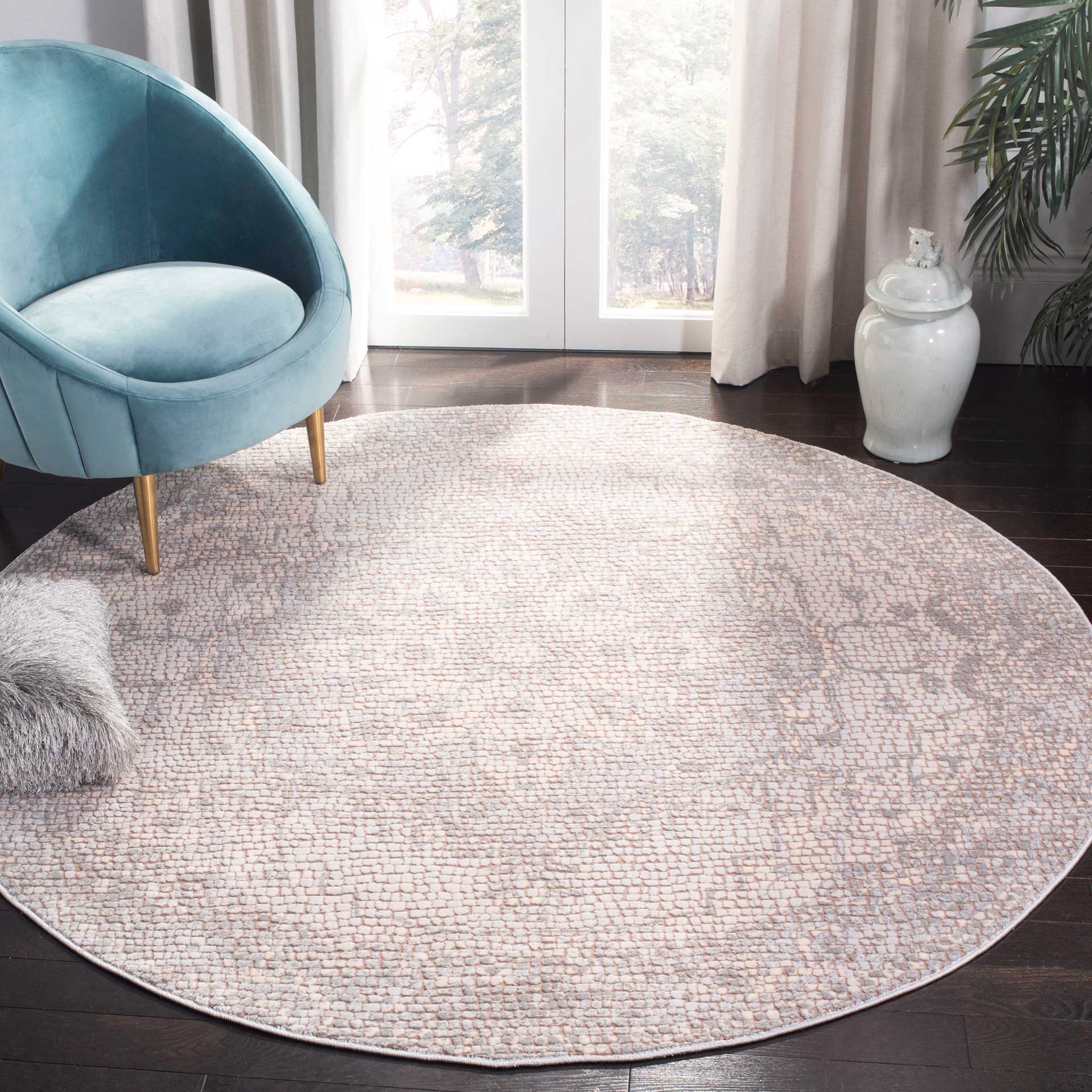Marseille Mosaic Silver/Ivory Round Rug - Image 3