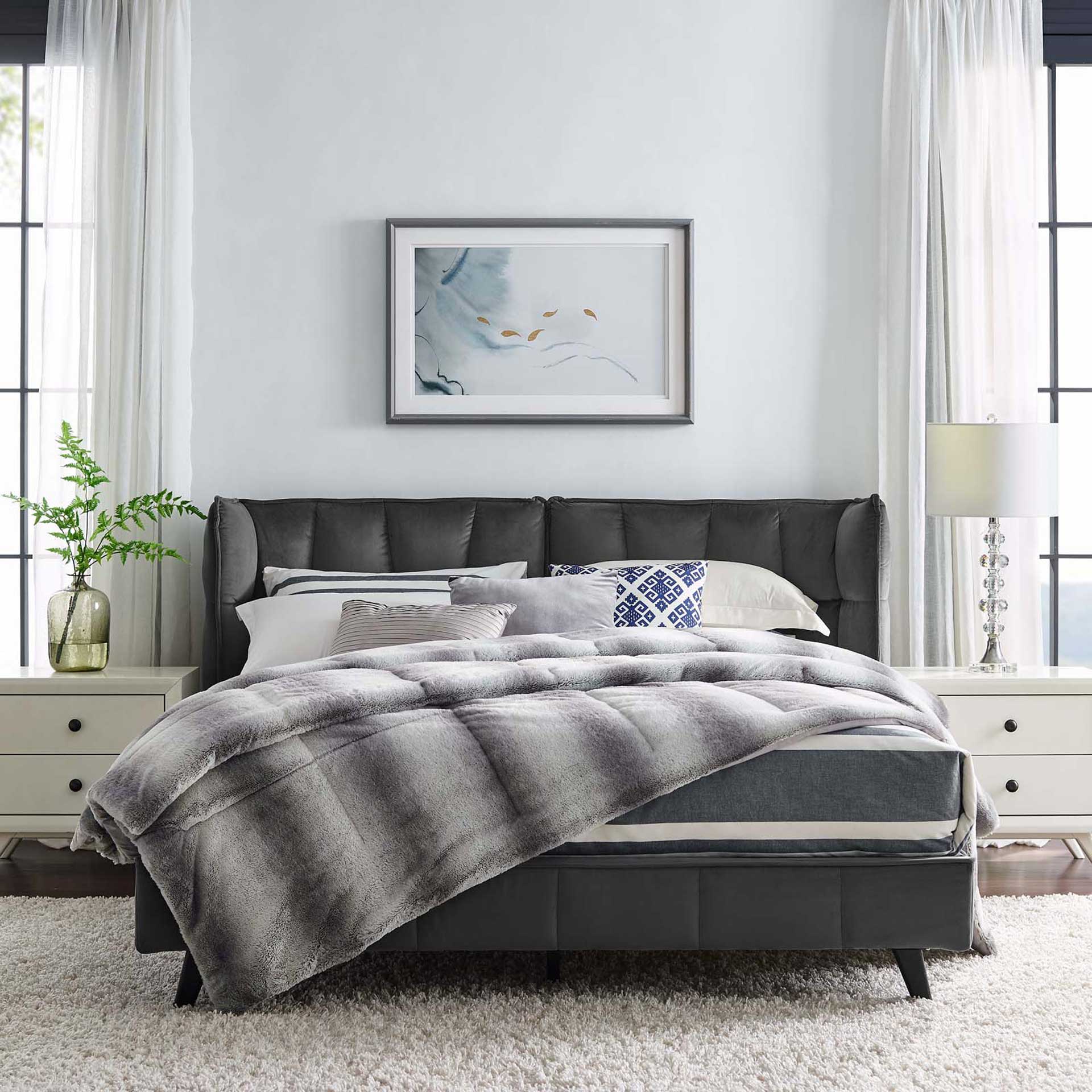 Marvin Upholstered Velvet Platform Bed Gray - Image 5