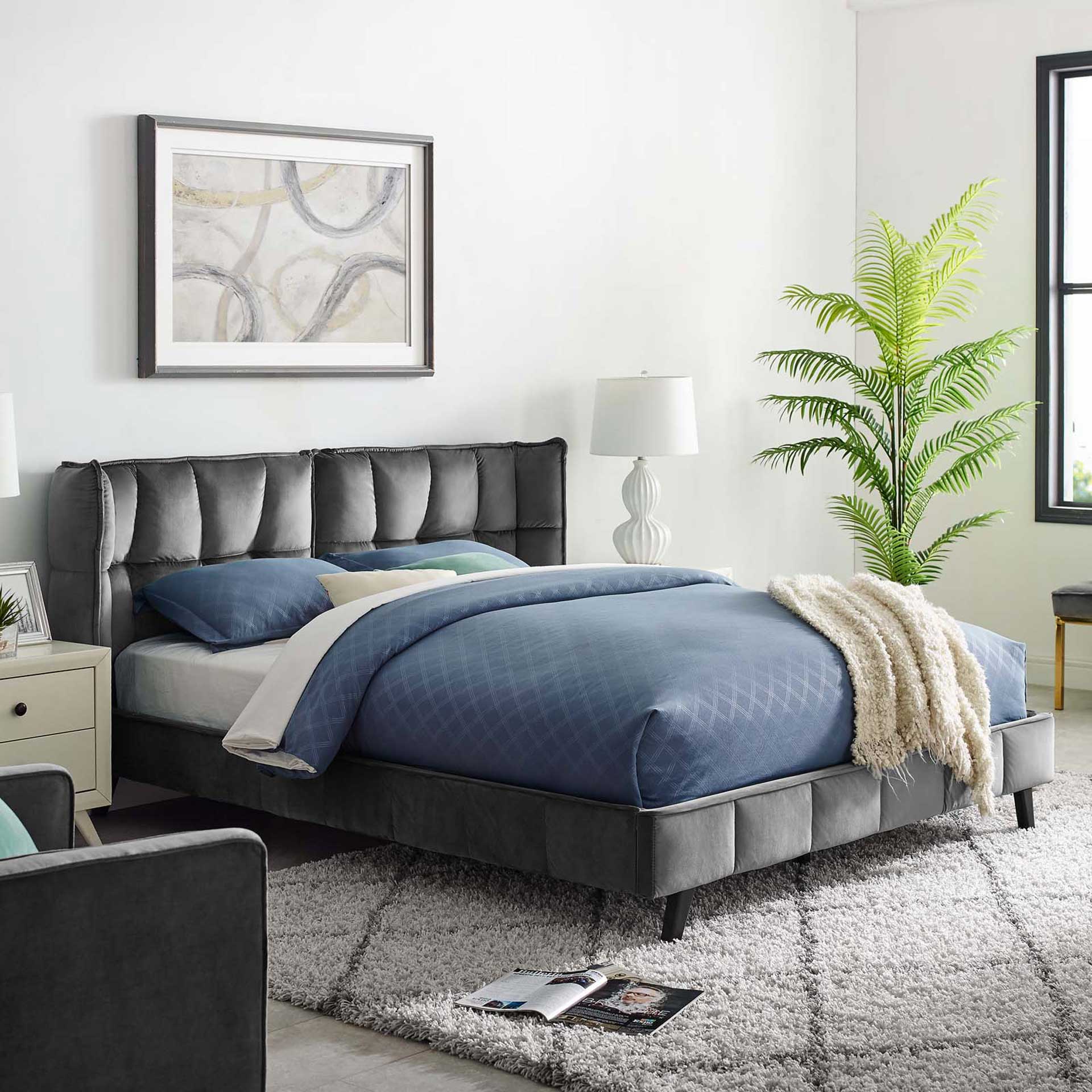 Marvin Upholstered Velvet Platform Bed Gray - Image 6