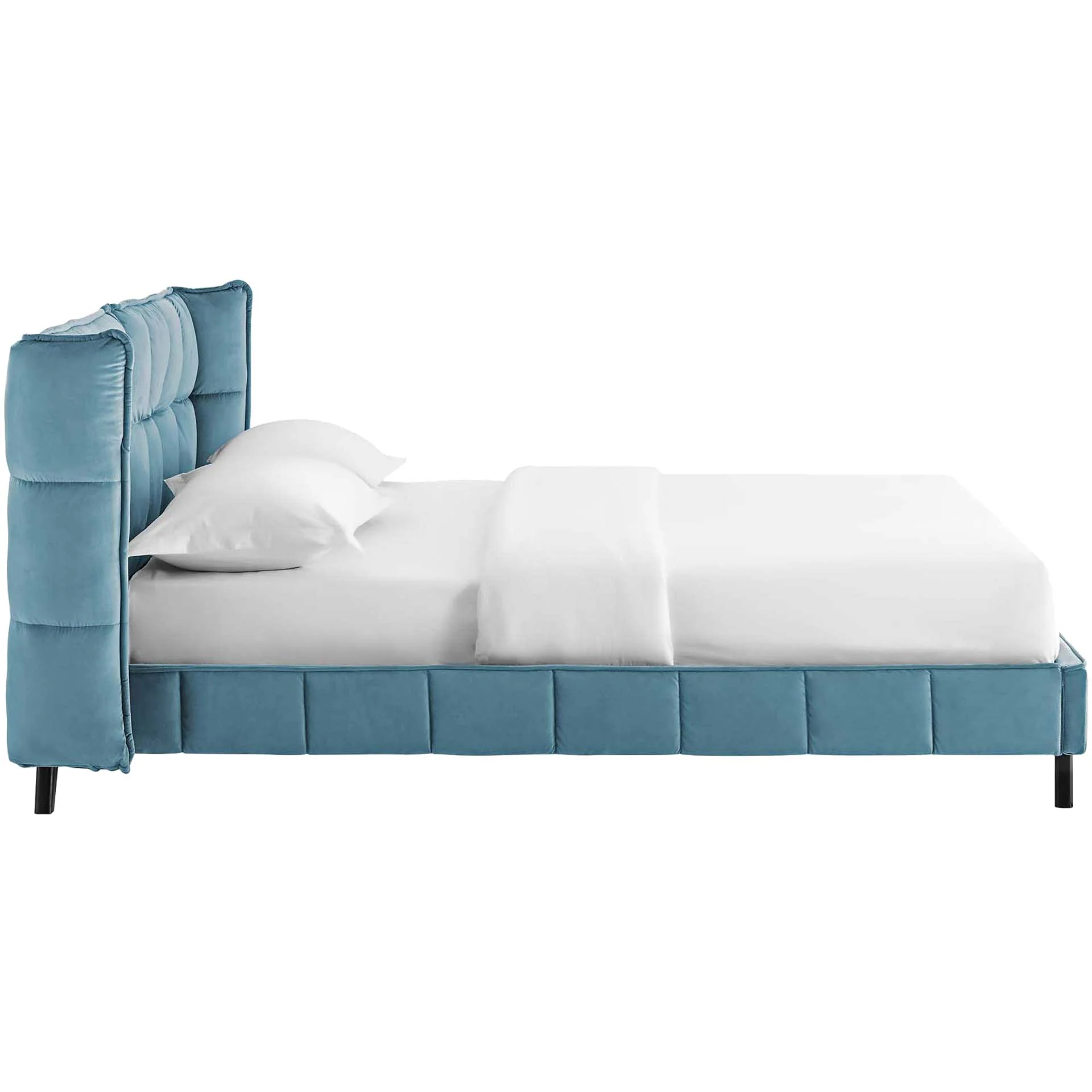Marvin Upholstered Velvet Platform Bed Sea Blue - Image 3