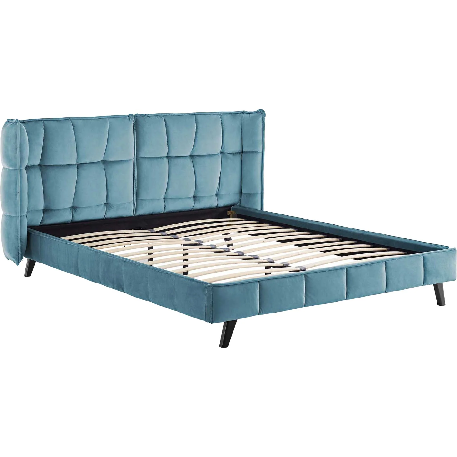 Marvin Upholstered Velvet Platform Bed Sea Blue - Image 4