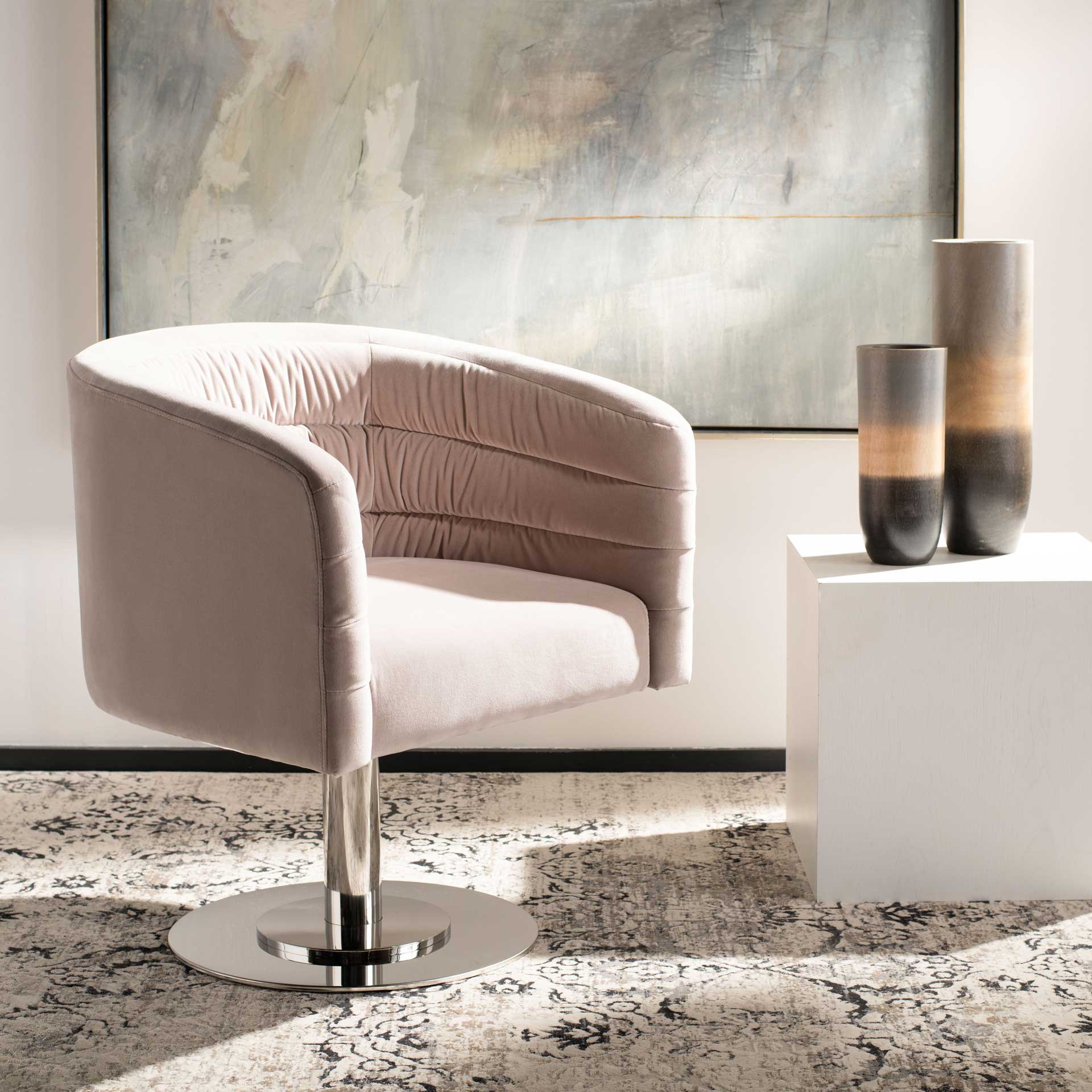 Mavra Velvet Swivel Tub Chair Giotto Almond - Image 10