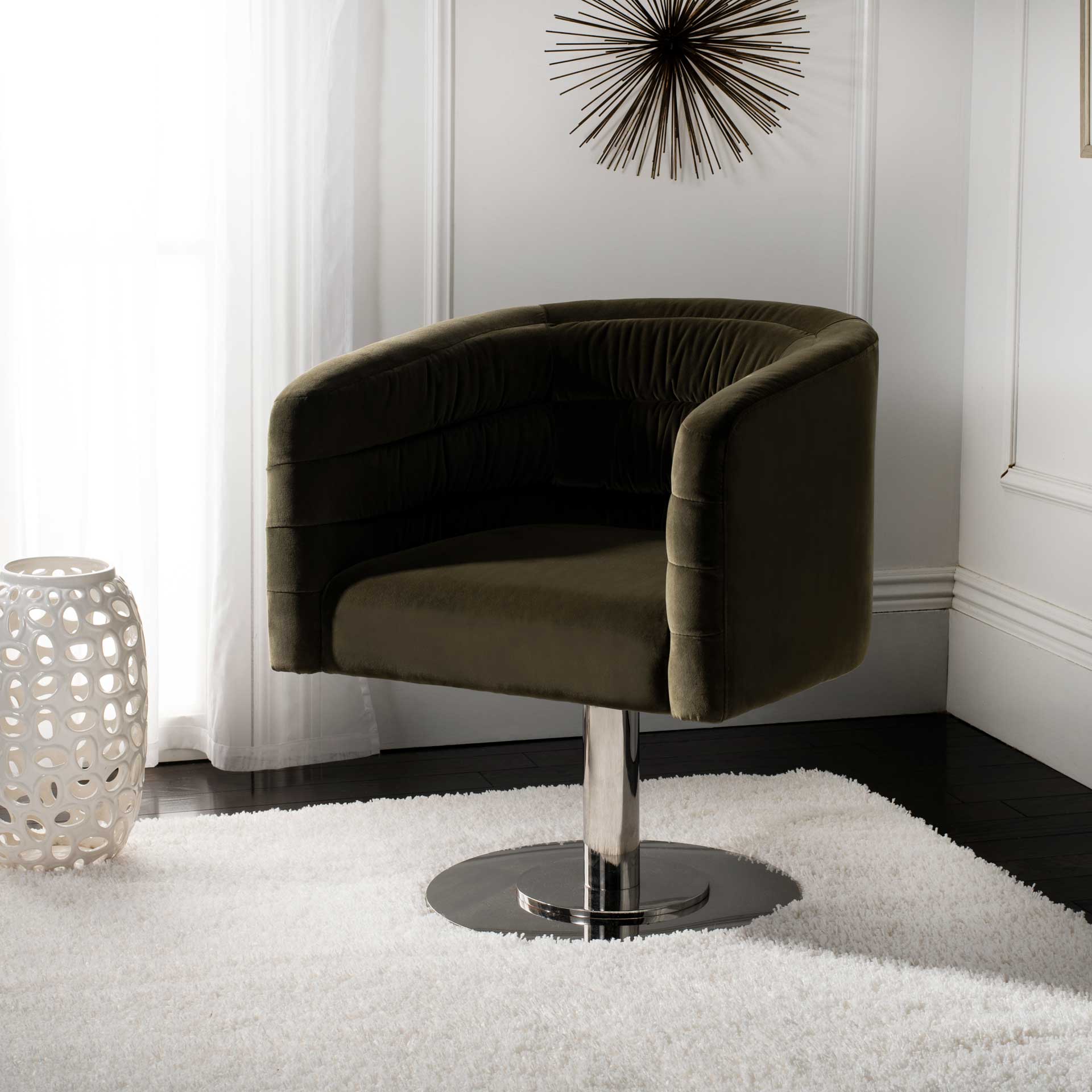 Mavra Velvet Swivel Tub Chair Giotto Dark Olive Green - Image 10
