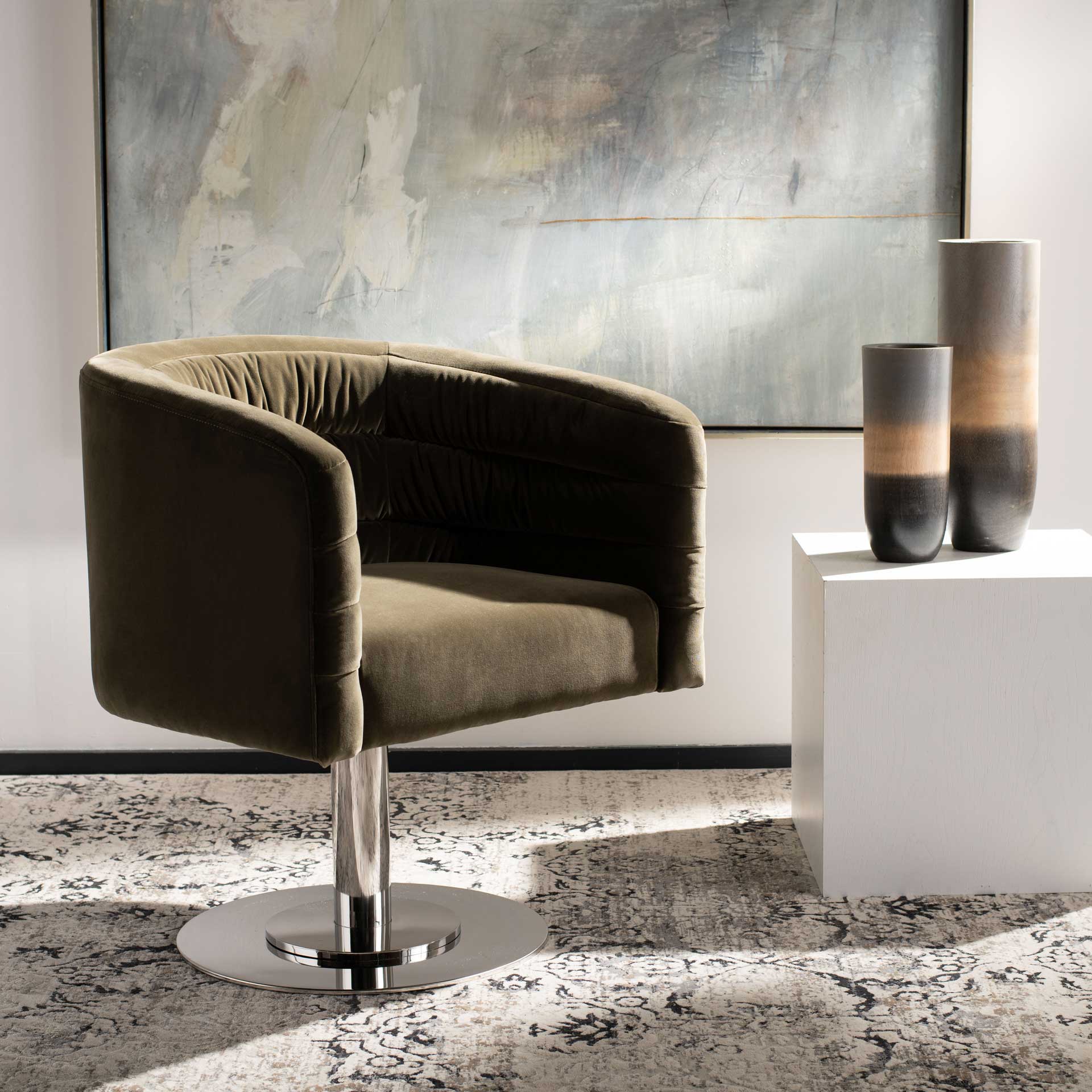 Mavra Velvet Swivel Tub Chair Giotto Dark Olive Green - Image 11