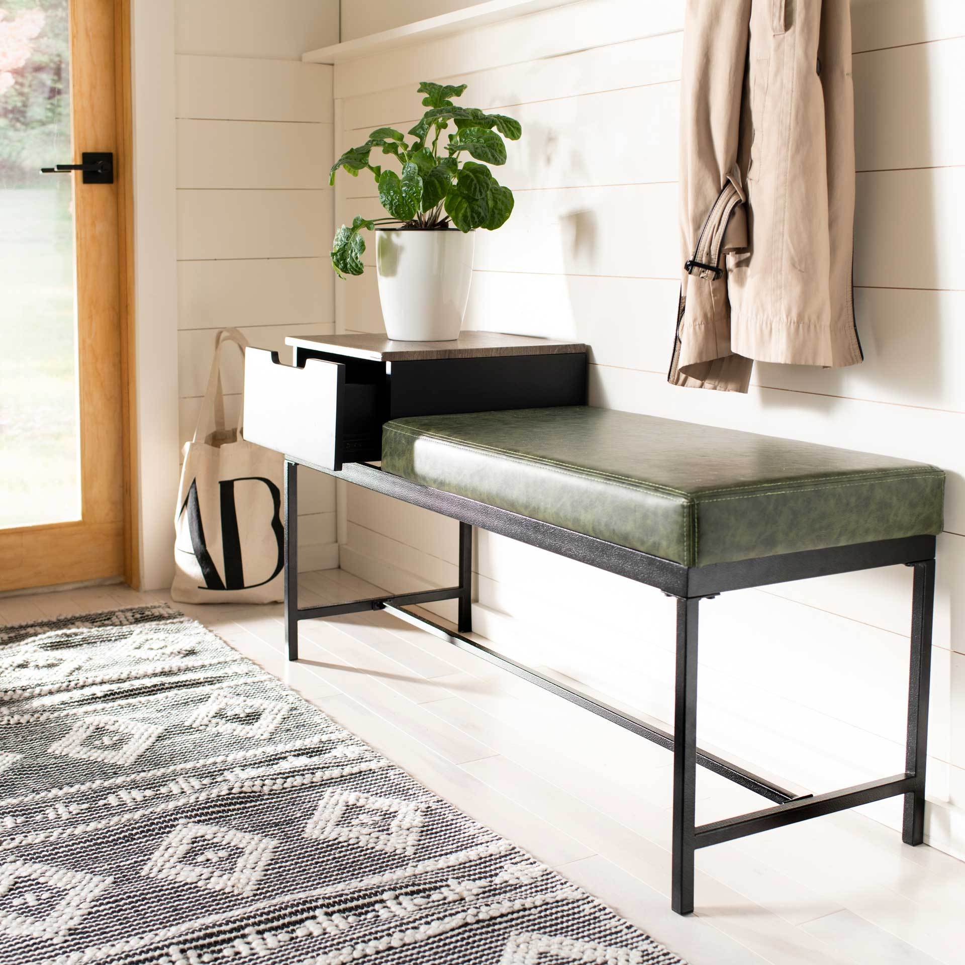 Maxton Bench With Storage Gray Wash/Dark Green - Image 6