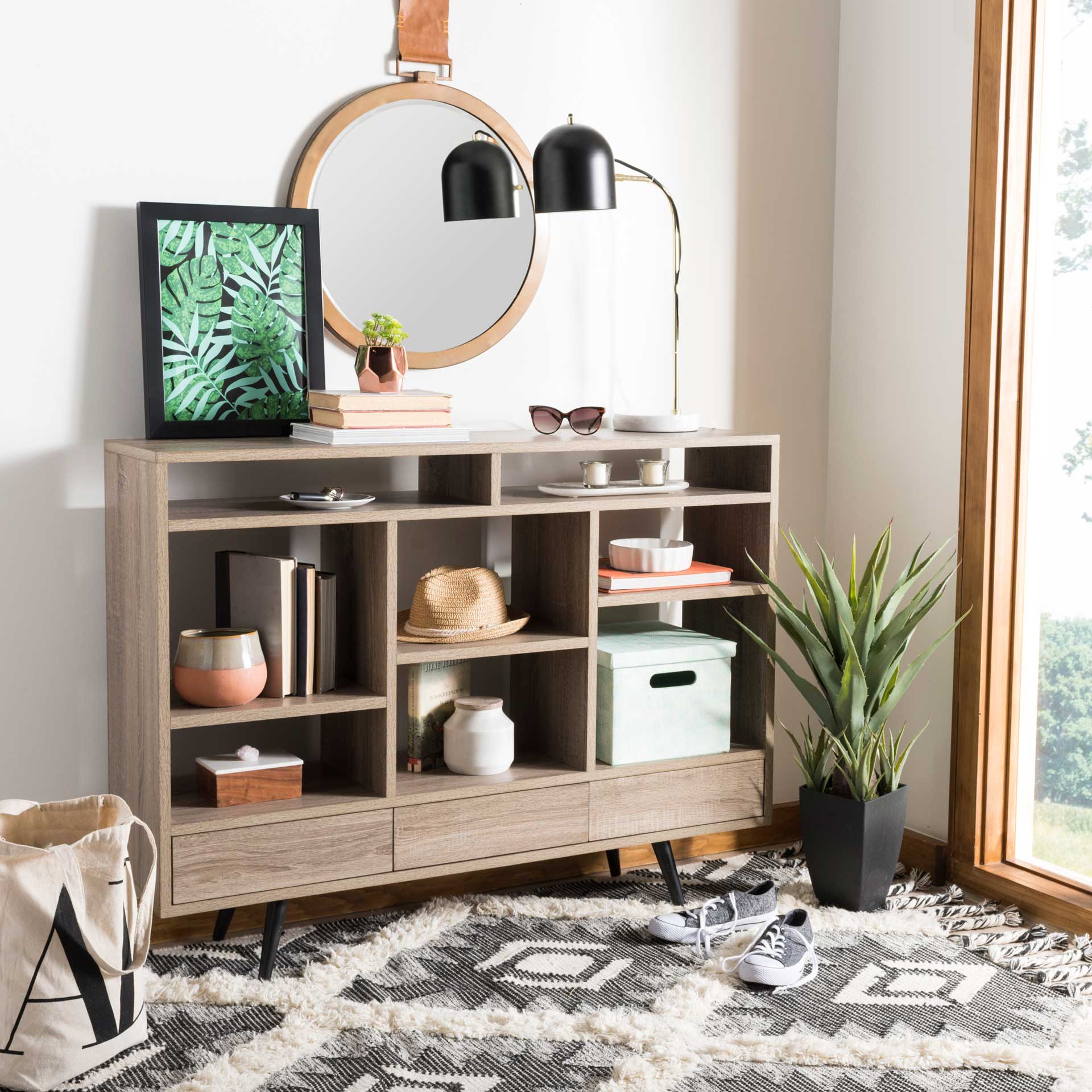Maxxis Retro Mid Century Wood Etagere Oak/Black - Image 9